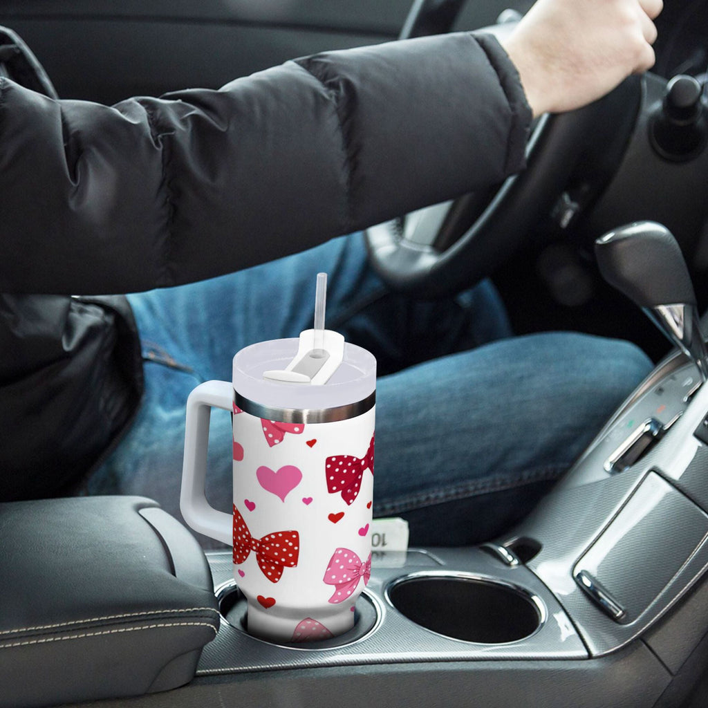 30 oz Insulated Stainless Steel Tumbler Double Wall Stainless Steel Tumbler with 2-Way Drinking Red and Pink Bows - Pick 234