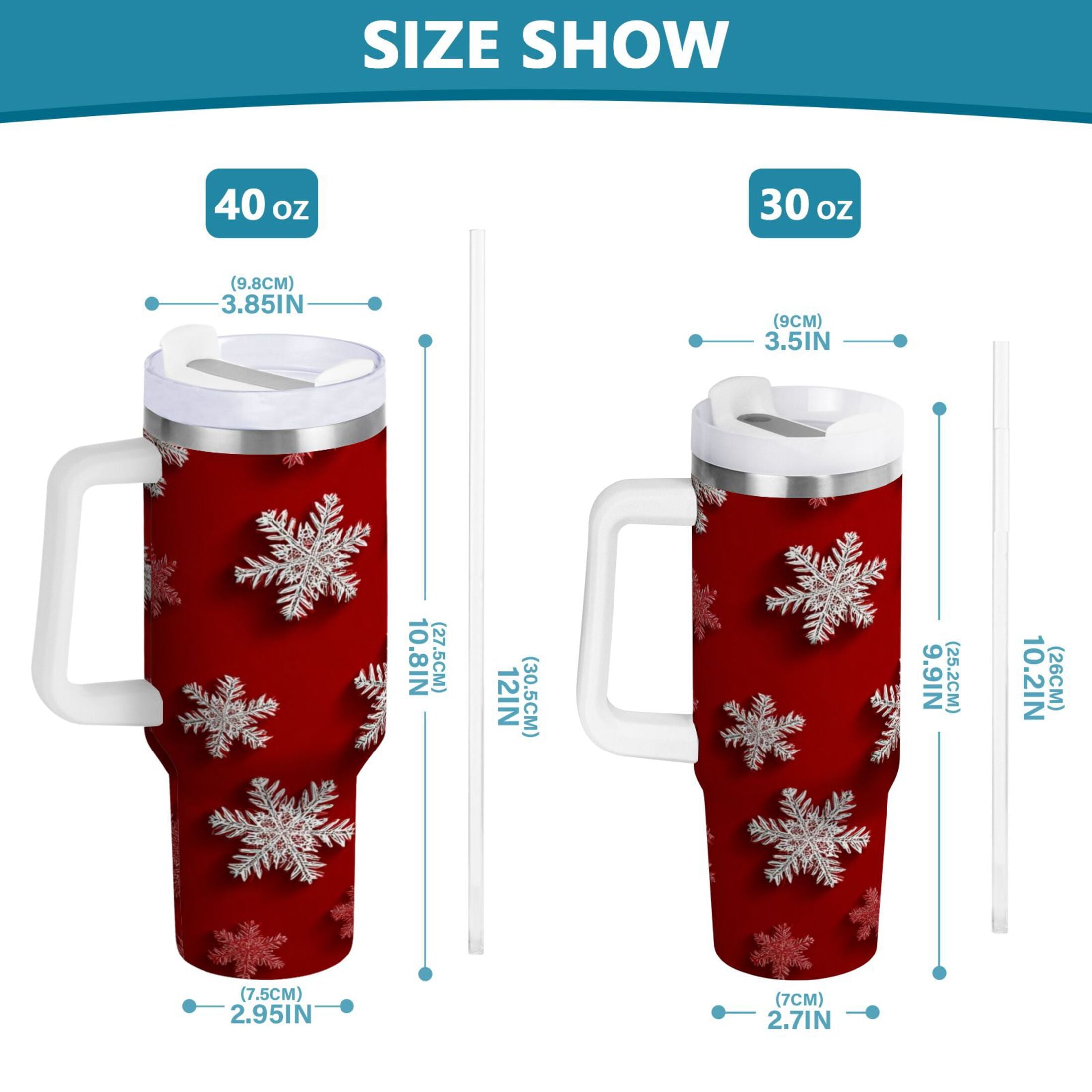 30 oz Insulated Stainless Steel Tumbler Double Wall Stainless Steel Tumbler with 2-Way Drinking Red and White Snowflakes - Pick 918