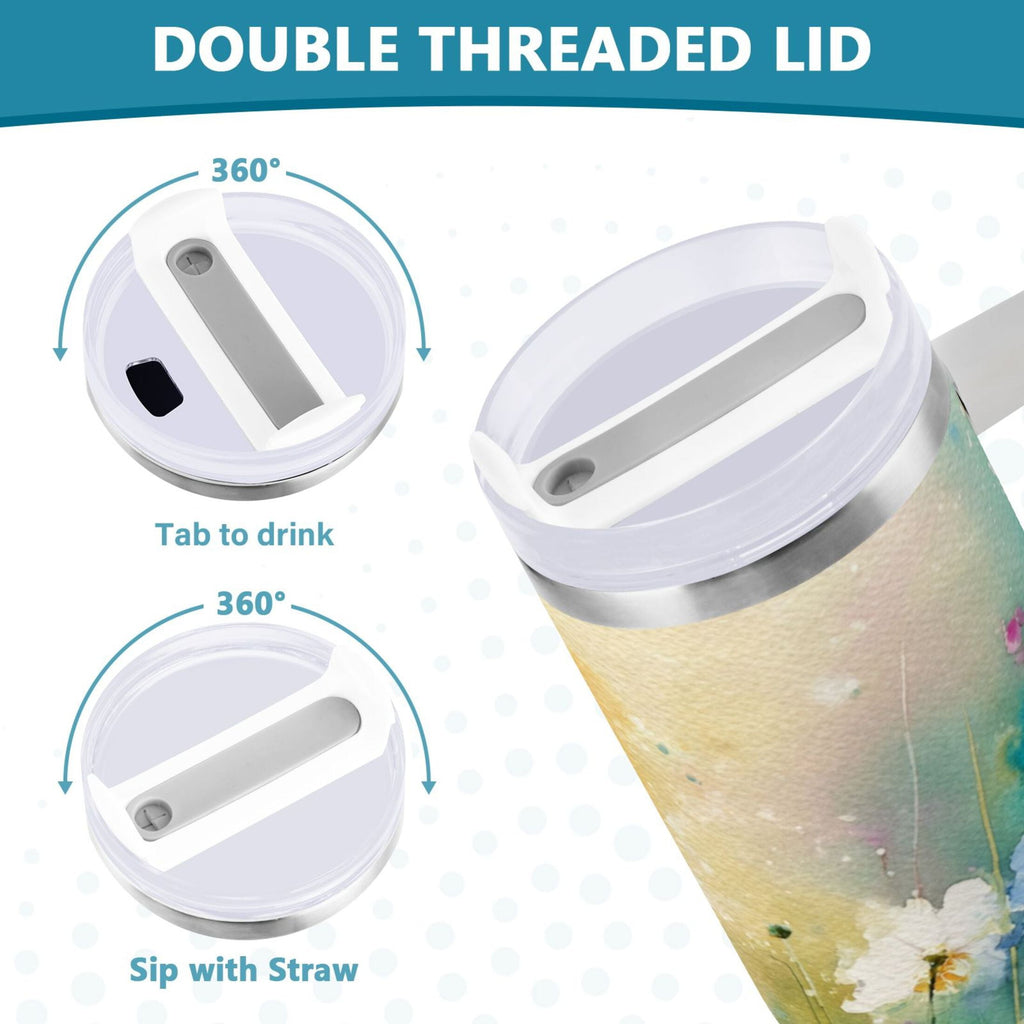 30 oz Insulated Stainless Steel Tumbler Double Wall Stainless Steel Tumbler with 2-Way Drinking Watercolor Wildflowers - Pick 648