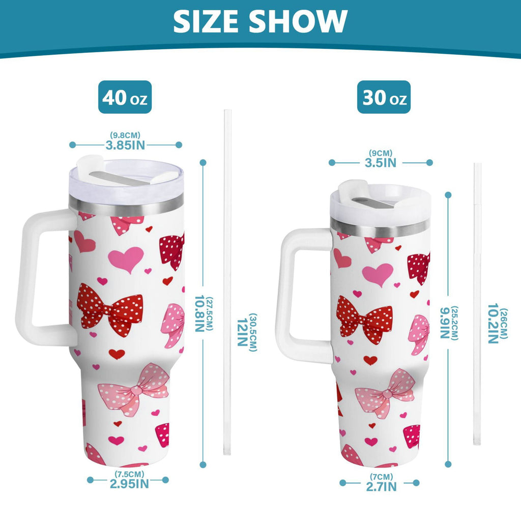30 oz Insulated Stainless Steel Tumbler Double Wall Stainless Steel Tumbler with 2-Way Drinking Red and Pink Bows - Pick 234