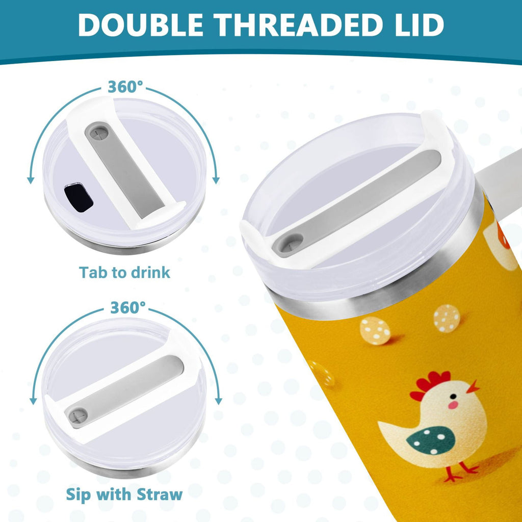 30 oz Insulated Stainless Steel Tumbler Double Wall Stainless Steel Tumbler with 2-Way Drinking Cartoon Chickens Pattern - Pick 450