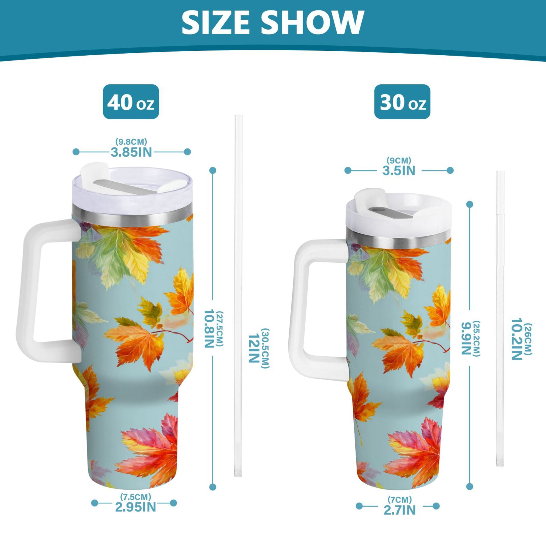 30 oz Insulated Stainless Steel Tumbler Double Wall Stainless Steel Tumbler with 2-Way Drinking Colorful Autumn Maple Leaves - Pick 951
