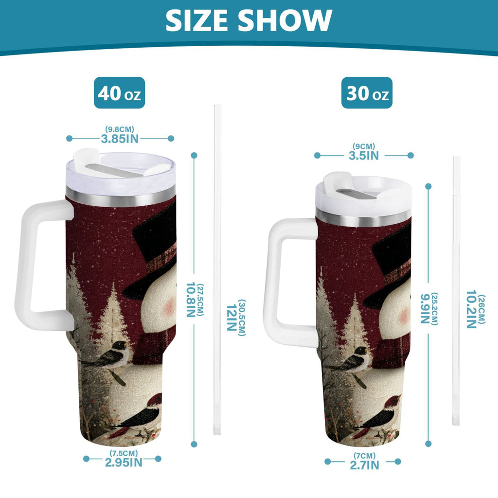 30 oz Insulated Stainless Steel Tumbler Double Wall Stainless Steel Tumbler with 2-Way Drinking Snowman and Birds - Pick 548
