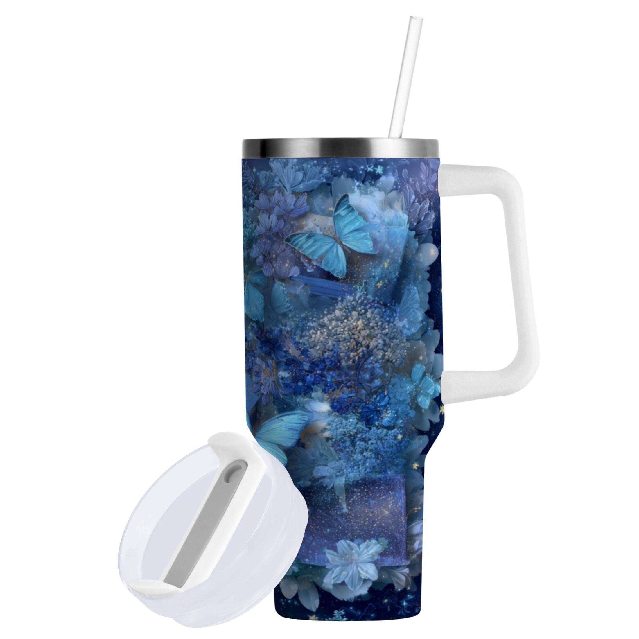 30 oz Insulated Stainless Steel Tumbler Double Wall Stainless Steel Tumbler with 2-Way Drinking Butterflies Books and Flowers - Pick 903
