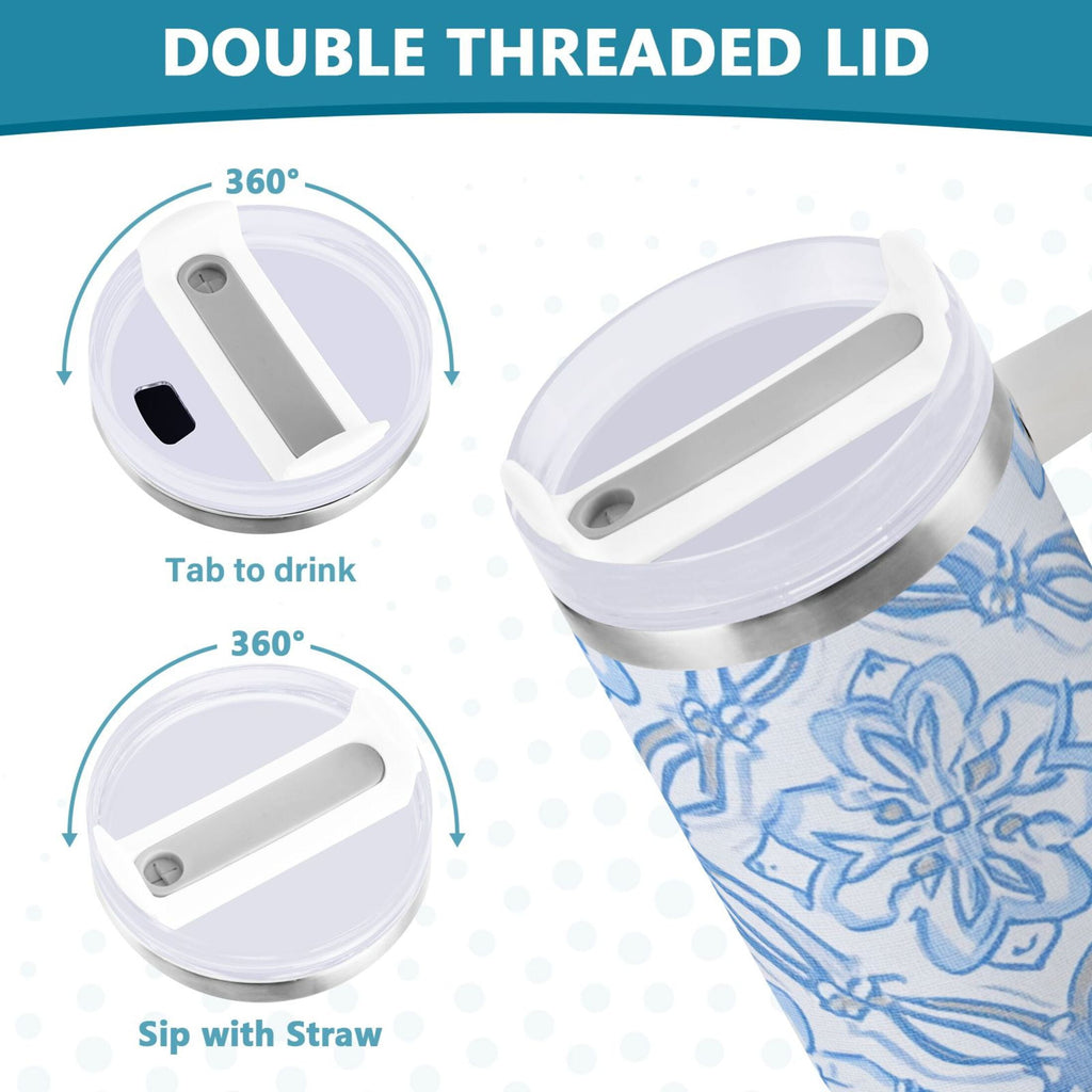 30 oz Insulated Stainless Steel Tumbler Double Wall Stainless Steel Tumbler with 2-Way Drinking Blue Elegant Geometric Design - Pick 988