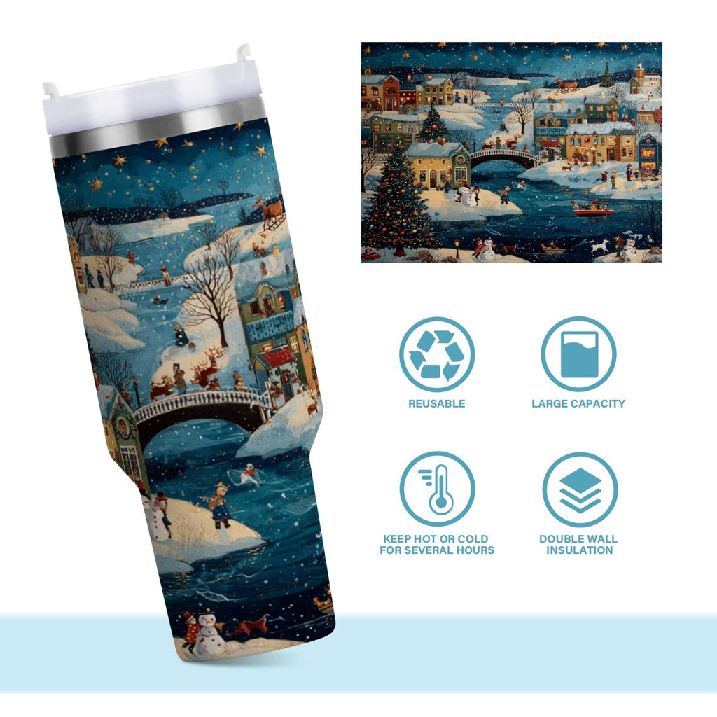 30 oz Insulated Stainless Steel Tumbler Double Wall Stainless Steel Tumbler with 2-Way Drinking Whimsical Christmas Scene - Pick 243