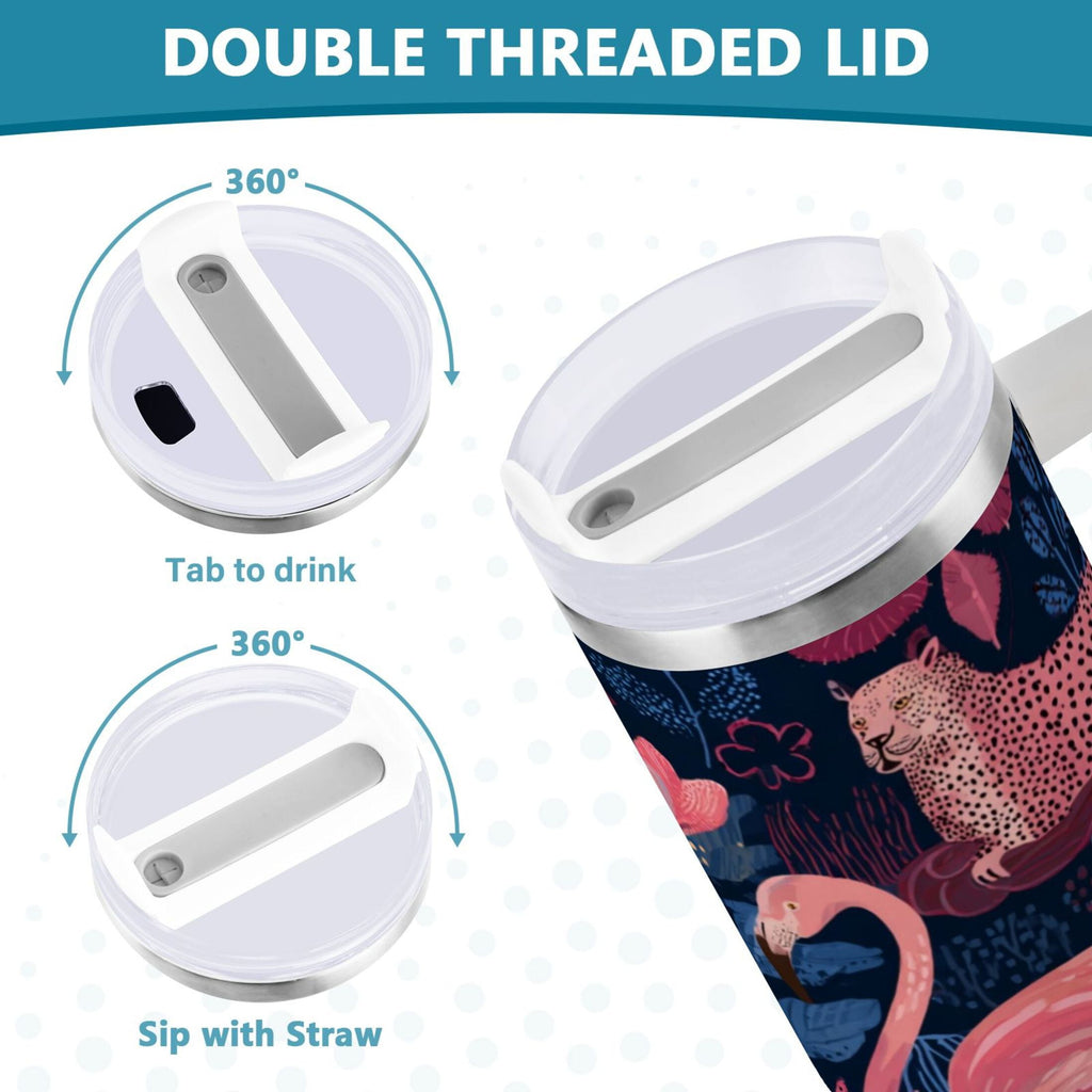 30 oz Insulated Stainless Steel Tumbler Double Wall Stainless Steel Tumbler with 2-Way Drinking Flamingos and Leopard Print - Pick 493
