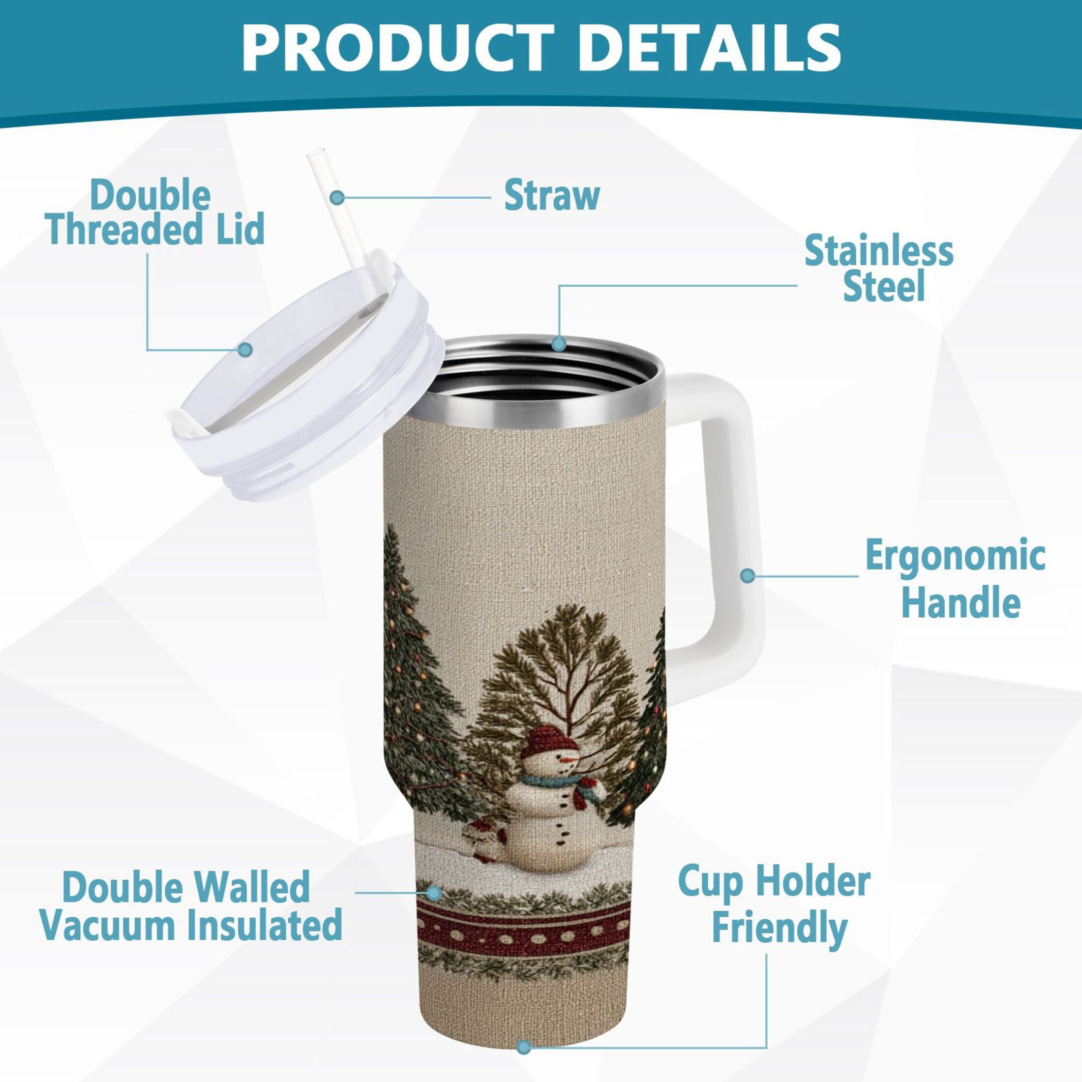 30 oz Insulated Stainless Steel Tumbler Double Wall Stainless Steel Tumbler with 2-Way Drinking Snowmen and Deer in The Forest - Pick 170