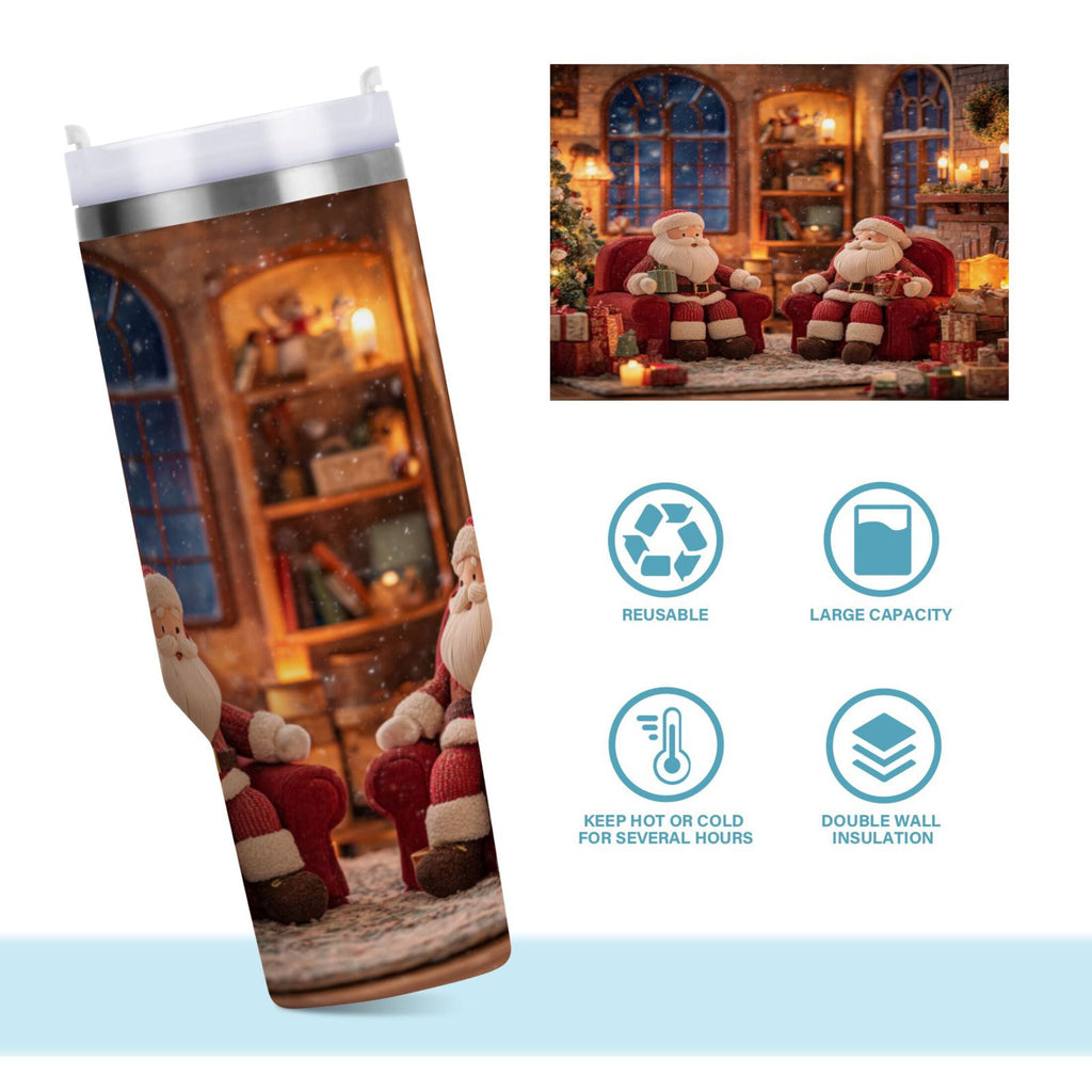 40 oz Insulated Stainless Steel Tumbler Double Wall Stainless Steel Tumbler with 2-Way Drinking Sitting Santa Claus - Pick 480