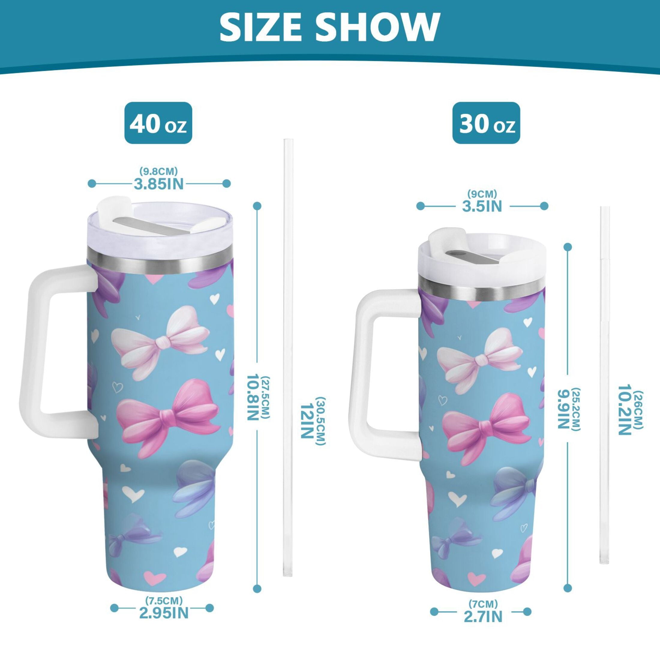 30 oz Insulated Stainless Steel Tumbler Double Wall Stainless Steel Tumbler with 2-Way Drinking Pink and Purple Bows - Pick 357