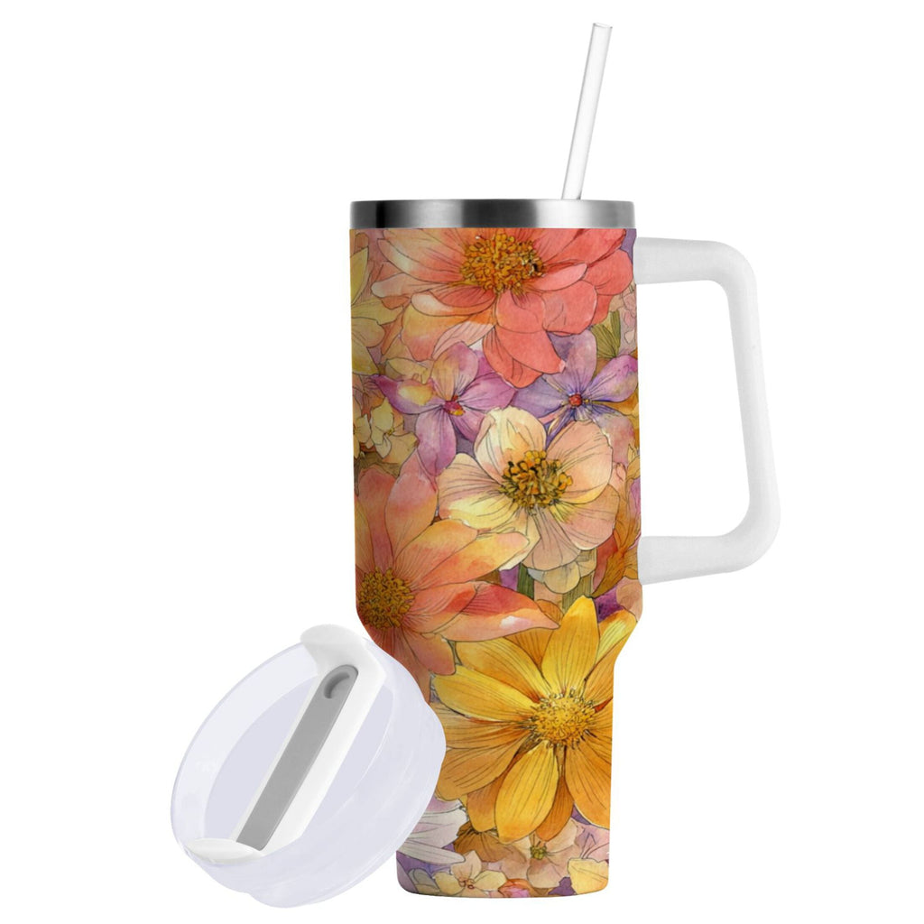 30 oz Insulated Stainless Steel Tumbler Double Wall Stainless Steel Tumbler with 2-Way Drinking Summer Blossoms - Pick 919