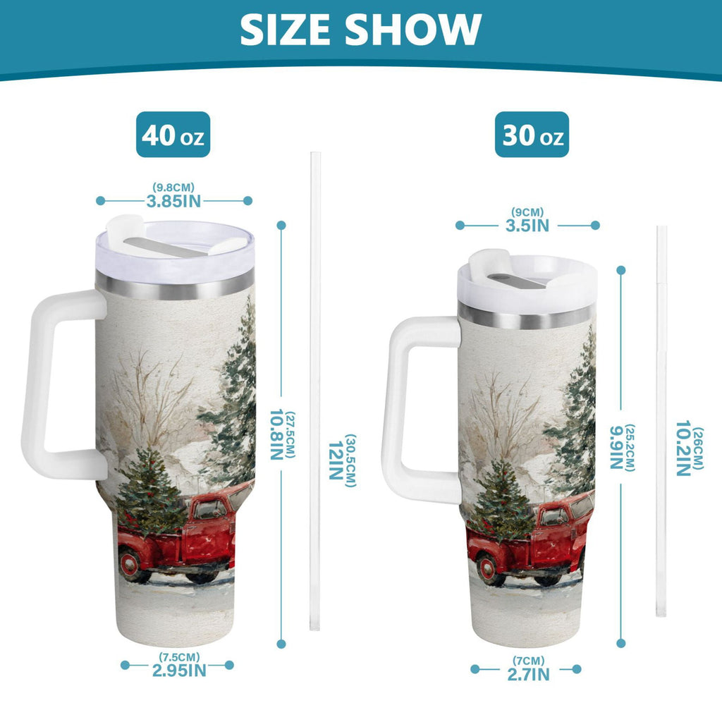 30 oz Insulated Stainless Steel Tumbler Double Wall Stainless Steel Tumbler with 2-Way Drinking Truck with Christmas Decorations - Pick 921