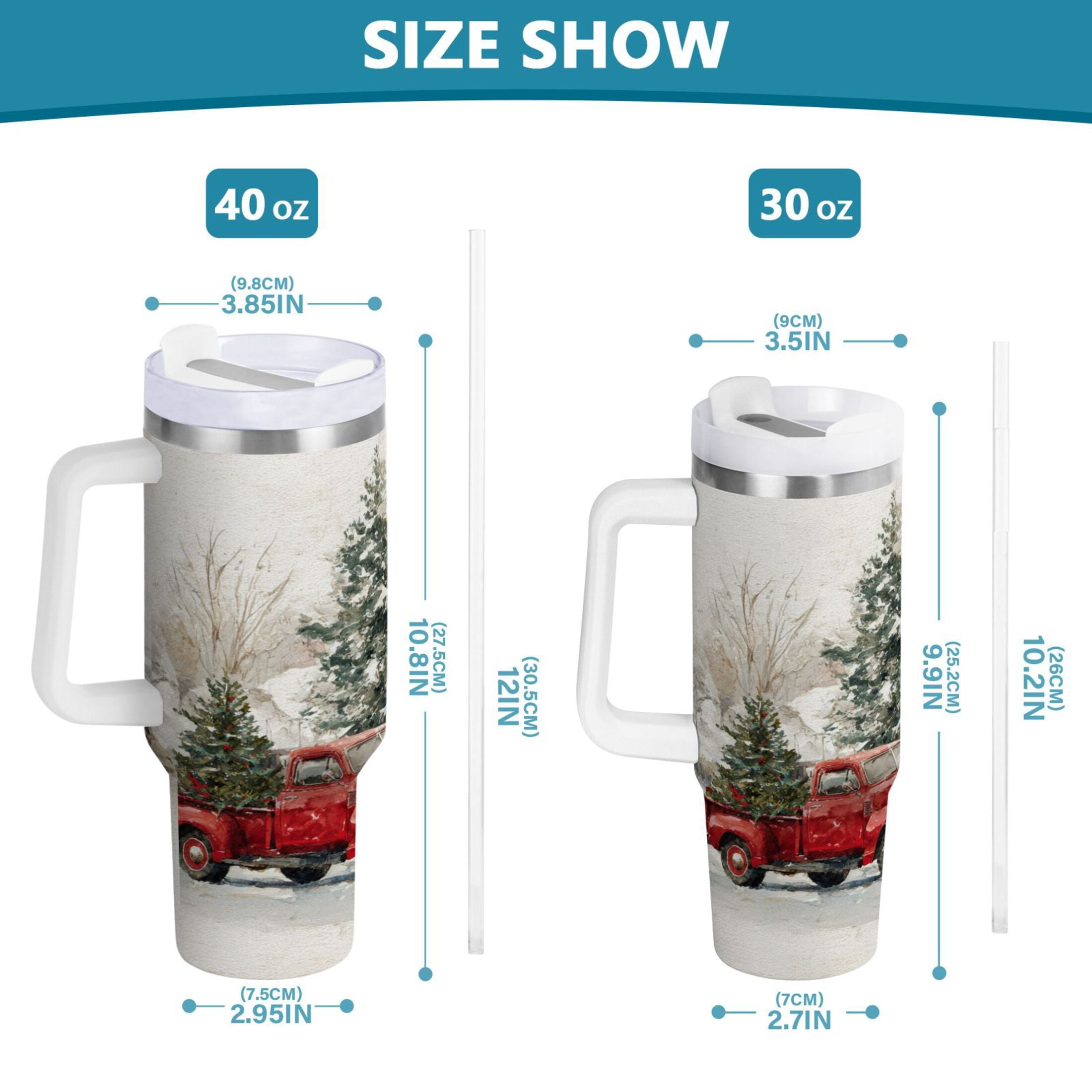 30 oz Insulated Stainless Steel Tumbler Double Wall Stainless Steel Tumbler with 2-Way Drinking Truck with Christmas Decorations - Pick 921