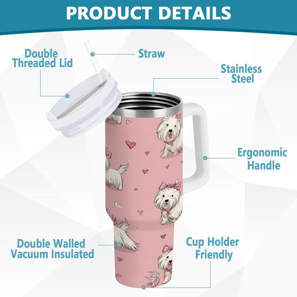 30 oz Insulated Stainless Steel Tumbler Double Wall Stainless Steel Tumbler with 2-Way Drinking Dogs Wearing Bows - Pick 625