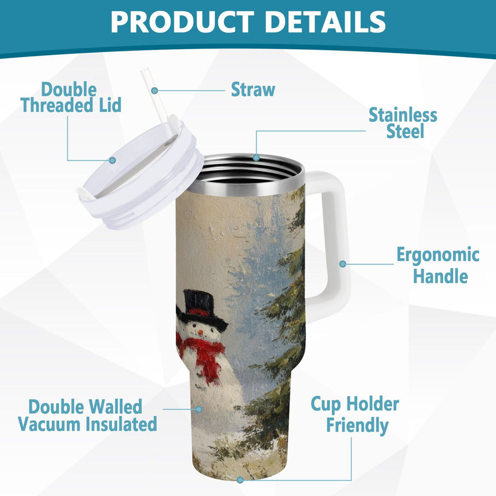 40 oz Insulated Stainless Steel Tumbler Double Wall Stainless Steel Tumbler with 2-Way Drinking Moody Snowman Couple - Pick 535