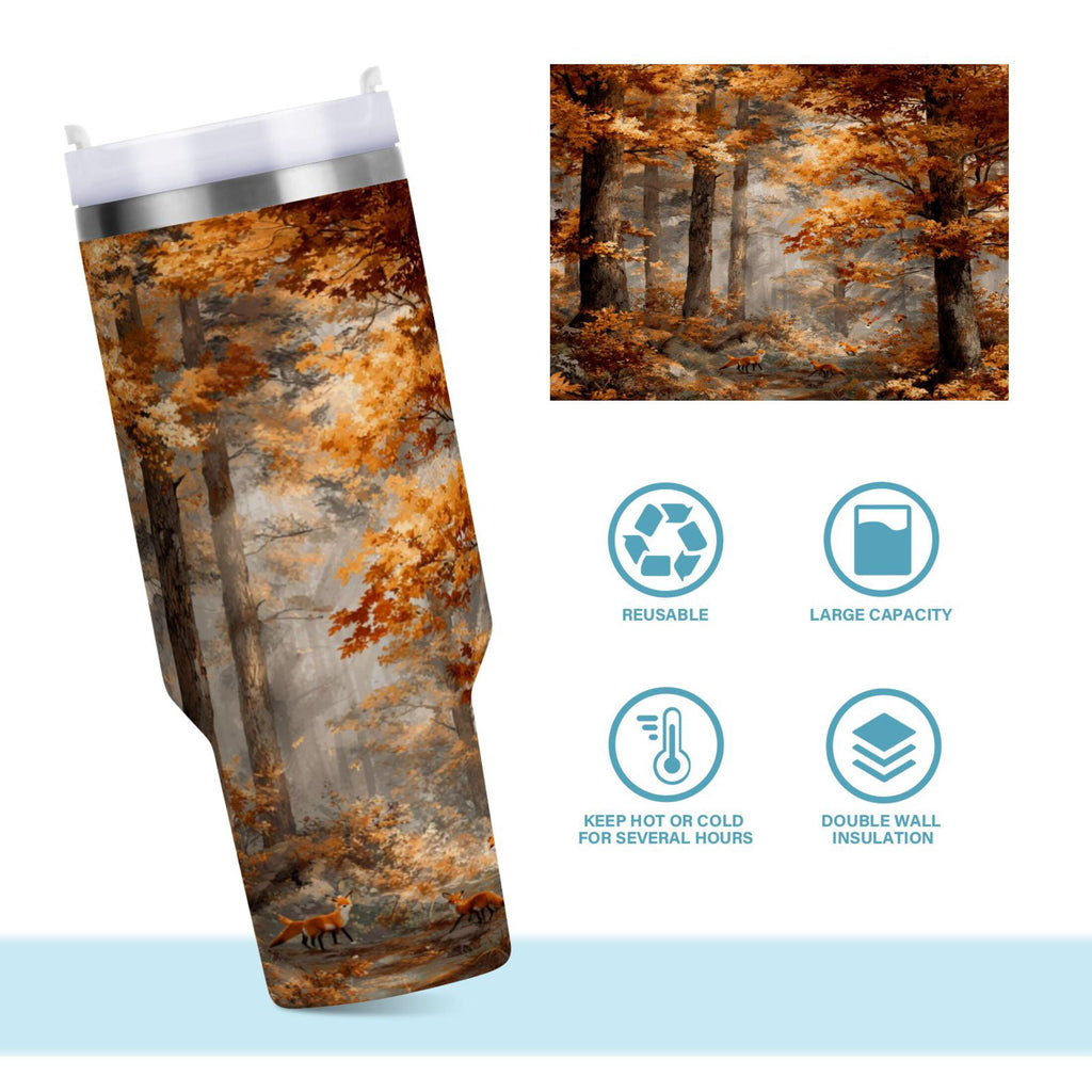 30 oz Insulated Stainless Steel Tumbler Double Wall Stainless Steel Tumbler with 2-Way Drinking Beautiful Autumn Forest - Pick 763