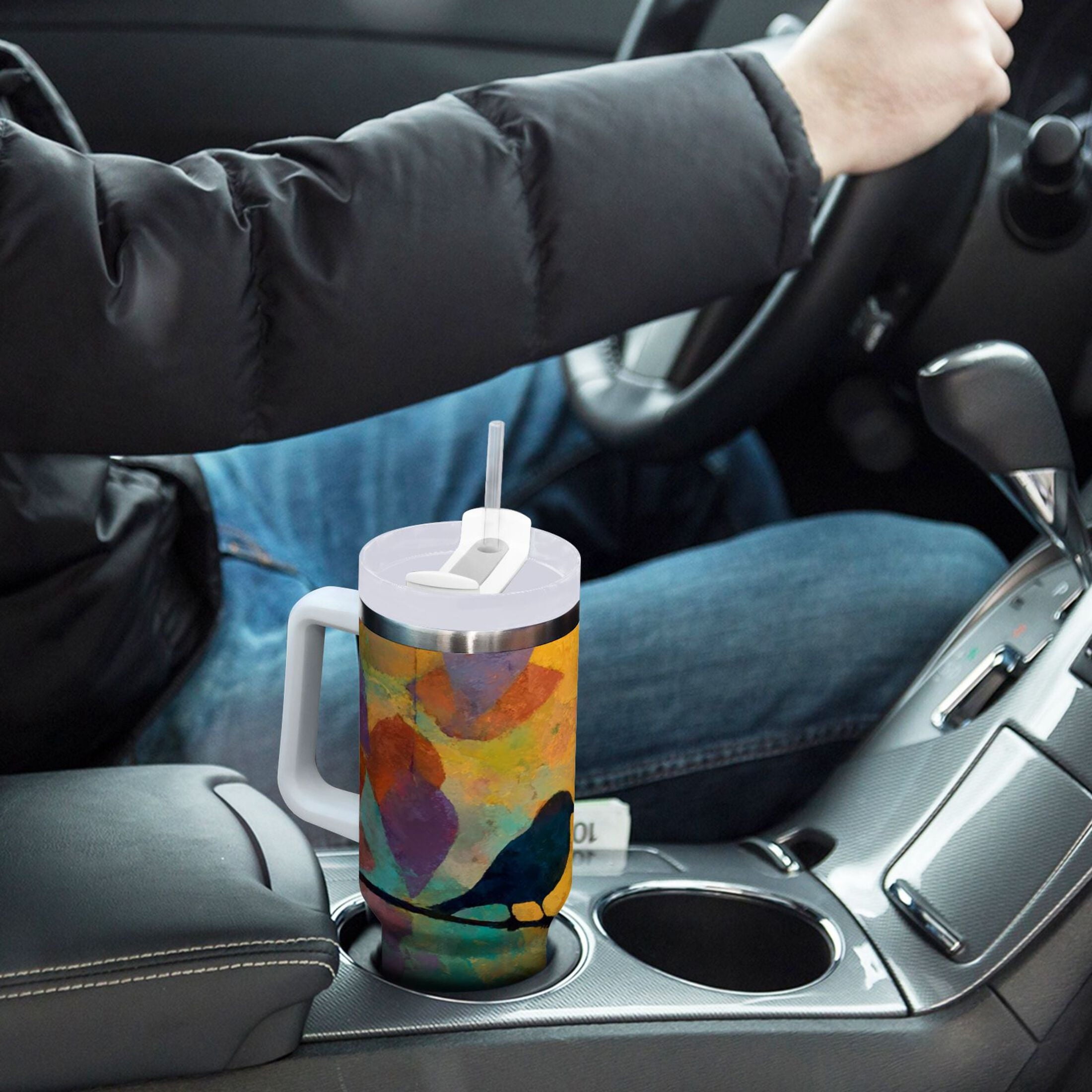 30 oz Insulated Stainless Steel Tumbler Double Wall Stainless Steel Tumbler with 2-Way Drinking Birds on A Wire - Pick 111