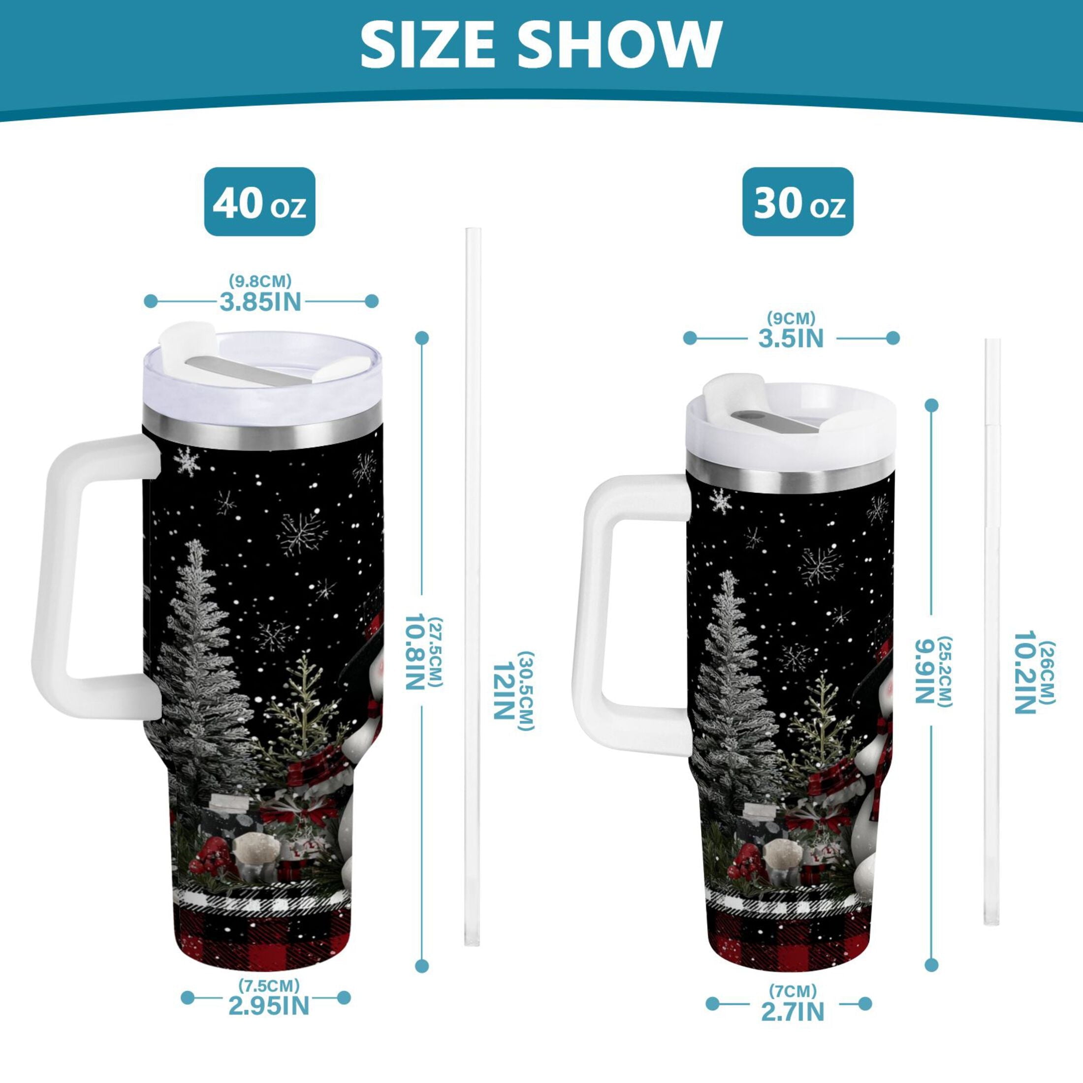 30 oz Insulated Stainless Steel Tumbler Double Wall Stainless Steel Tumbler with 2-Way Drinking Christmas Snowman - Pick 337