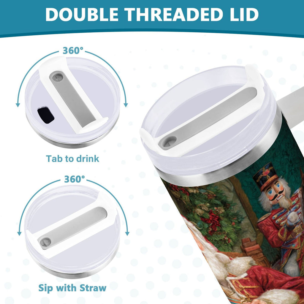 40 oz Insulated Stainless Steel Tumbler Double Wall Stainless Steel Tumbler with 2-Way Drinking Santa Eating Cookies - Pick 521