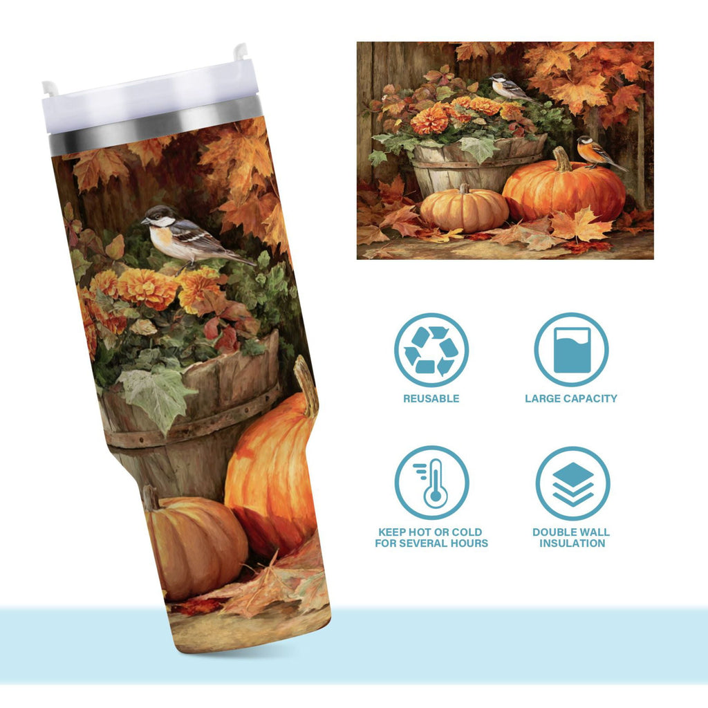 30 oz Insulated Stainless Steel Tumbler Double Wall Stainless Steel Tumbler with 2-Way Drinking Beautiful Fall Scene - Pick 638