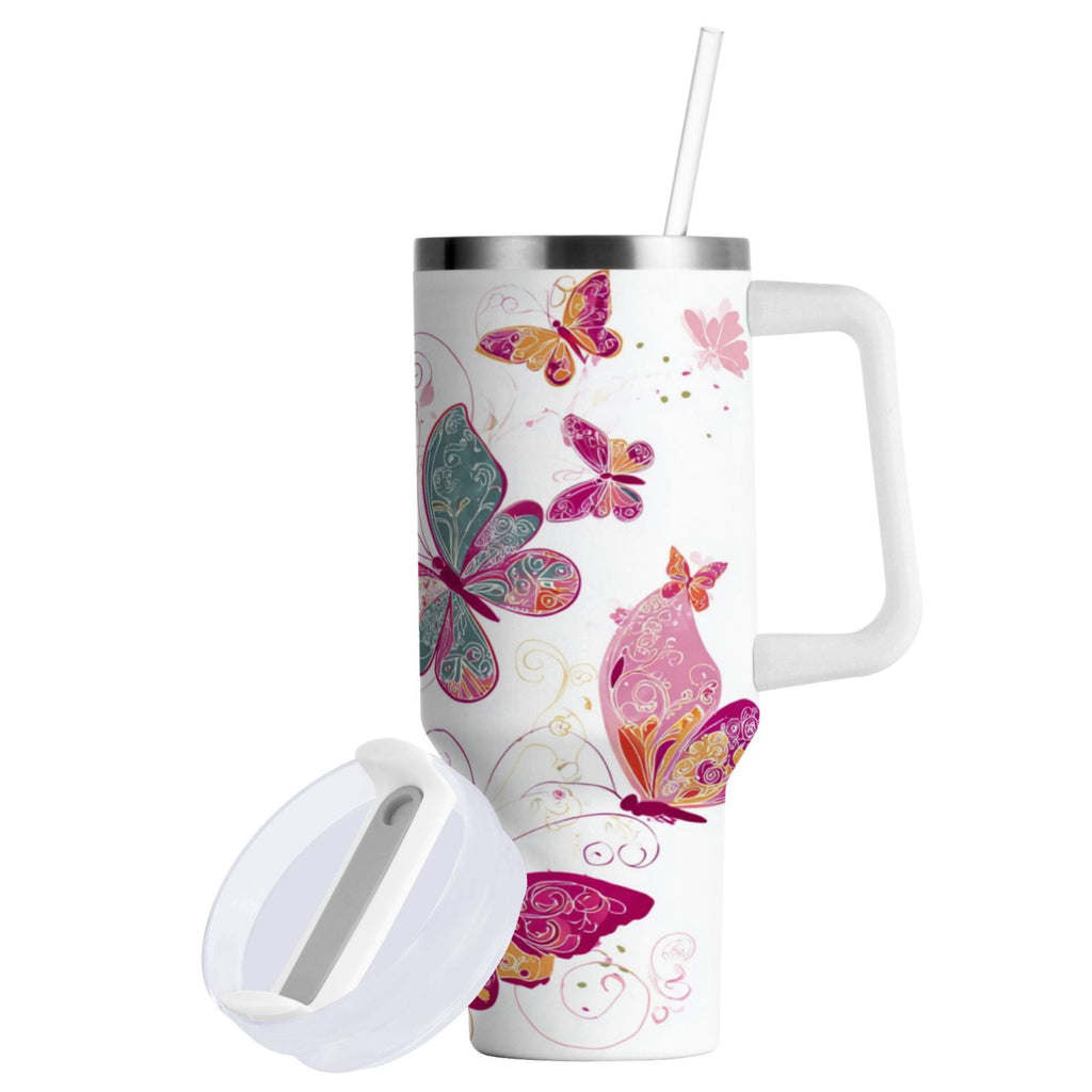30 oz Insulated Stainless Steel Tumbler Double Wall Stainless Steel Tumbler with 2-Way Drinking Colorful Butterflies - Pick 547