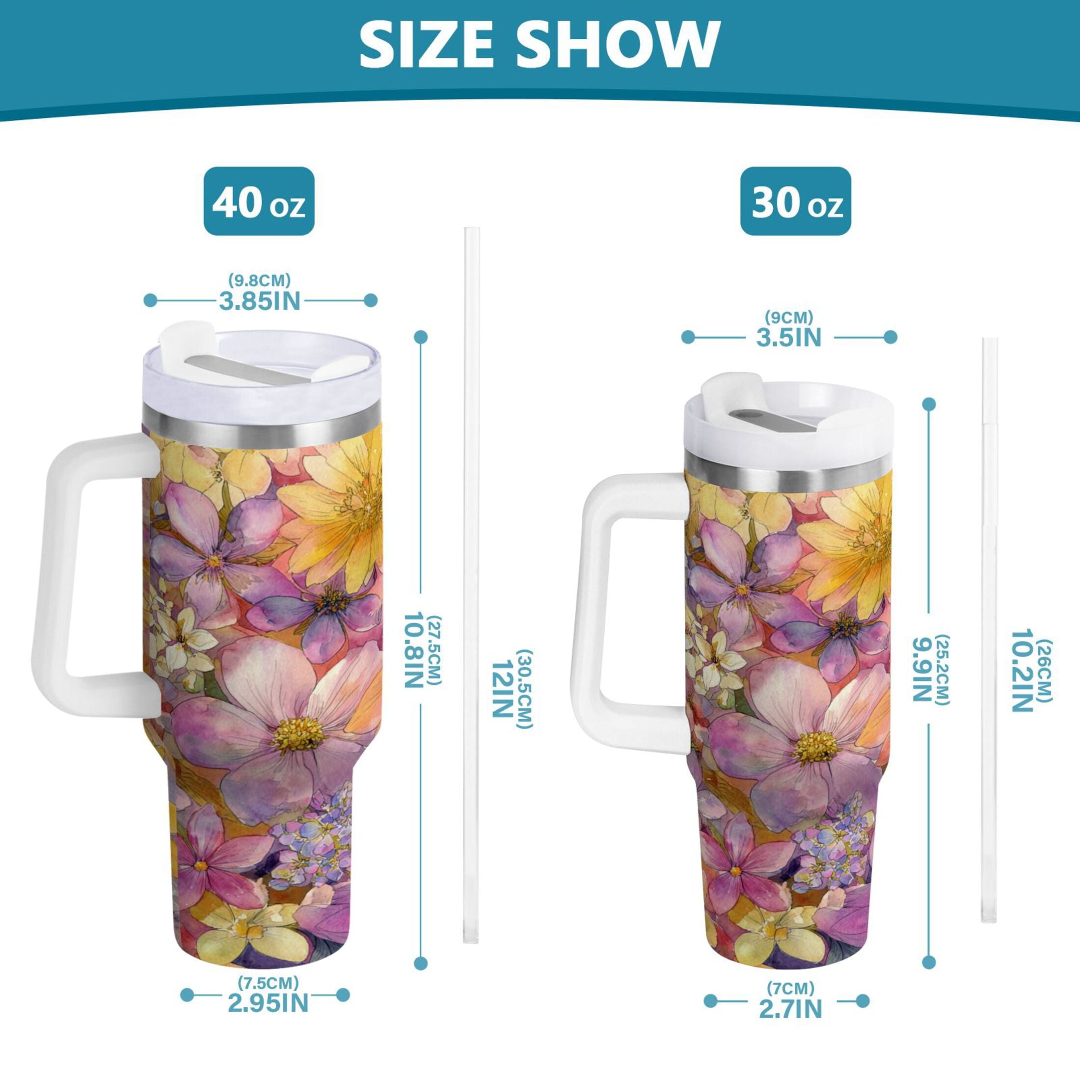 30 oz Insulated Stainless Steel Tumbler Double Wall Stainless Steel Tumbler with 2-Way Drinking Summer Blossoms - Pick 919