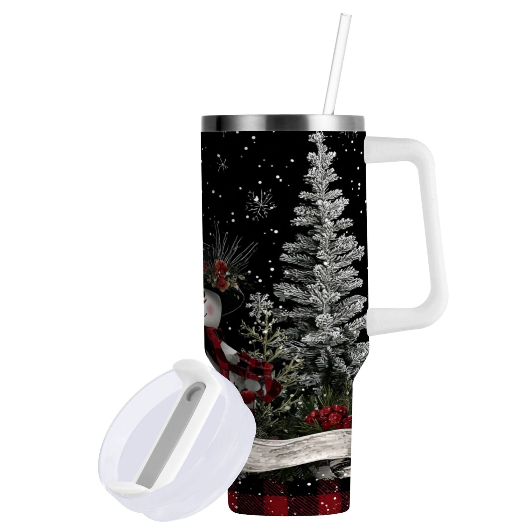 30 oz Insulated Stainless Steel Tumbler Double Wall Stainless Steel Tumbler with 2-Way Drinking Christmas Snowman - Pick 337