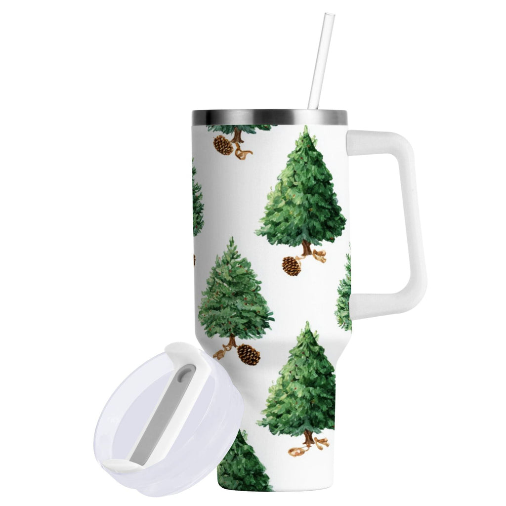 30 oz Insulated Stainless Steel Tumbler Double Wall Stainless Steel Tumbler with 2-Way Drinking Watercolor Green Christmas Tree - Pick 477