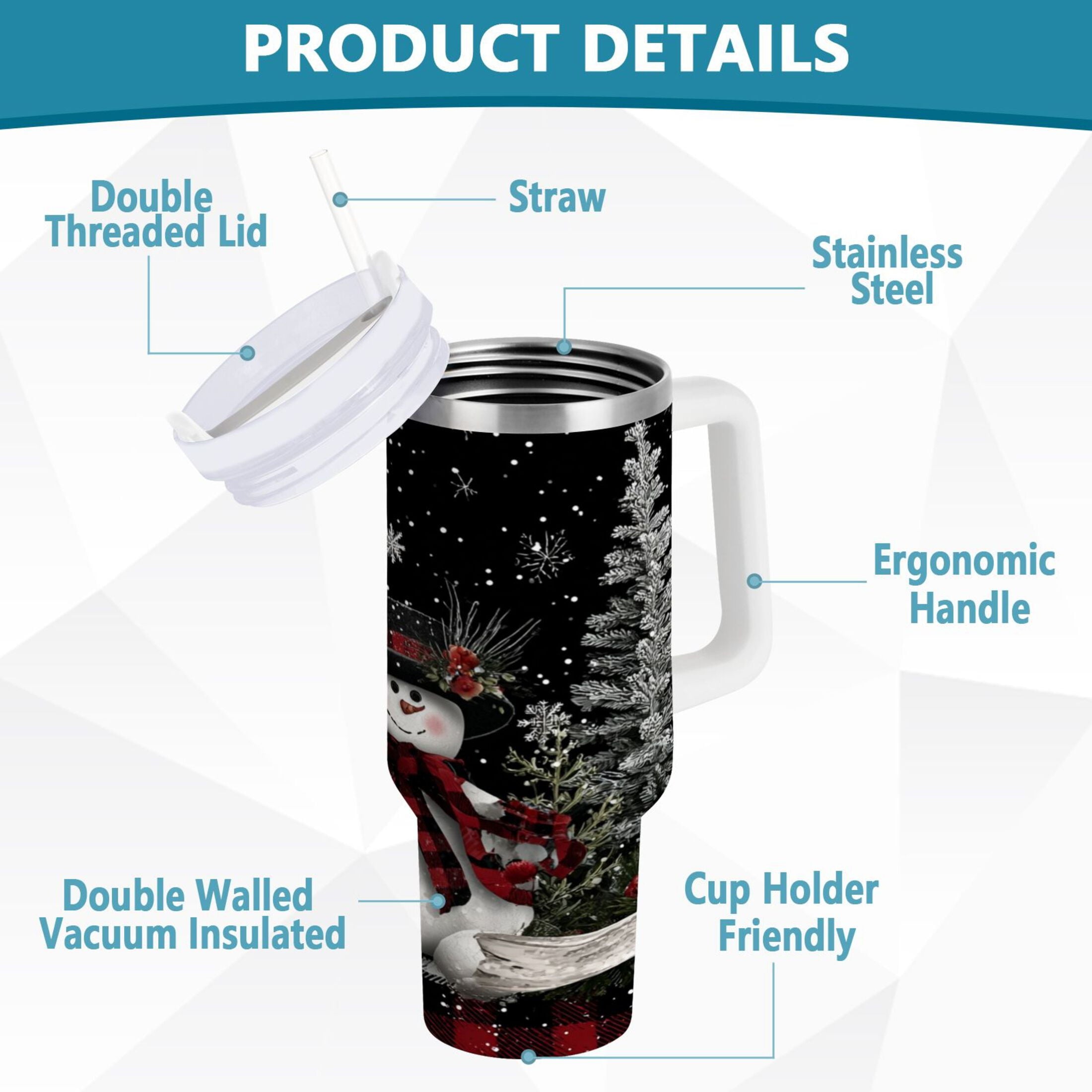 30 oz Insulated Stainless Steel Tumbler Double Wall Stainless Steel Tumbler with 2-Way Drinking Christmas Snowman - Pick 337