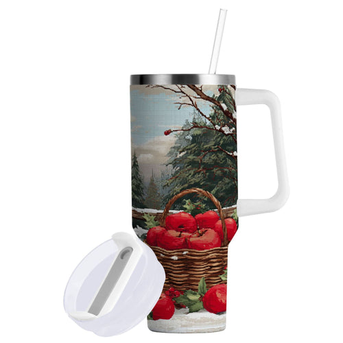 30 oz Insulated Stainless Steel Tumbler Double Wall Stainless Steel Tumbler with 2-Way Drinking Apples and Baskets - Pick 640