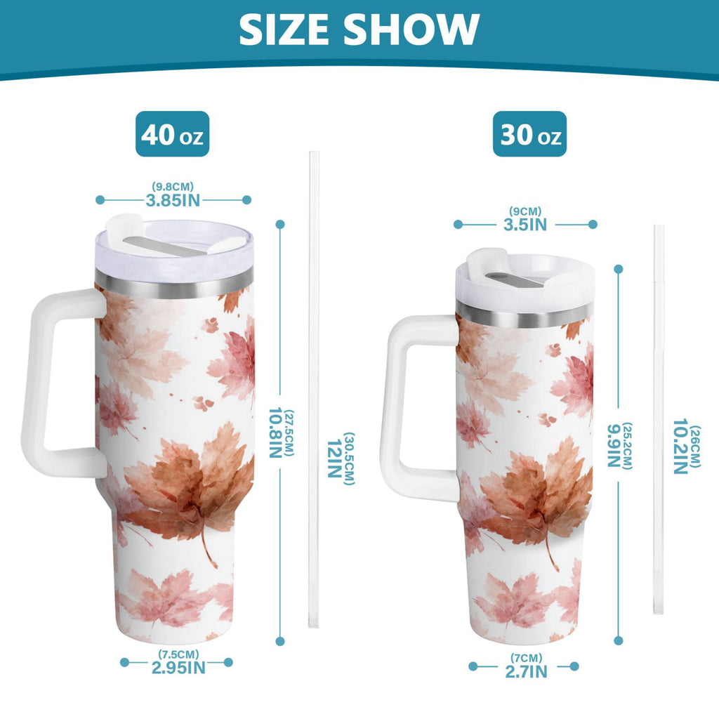 30 oz Insulated Stainless Steel Tumbler Double Wall Stainless Steel Tumbler with 2-Way Drinking Watercolor Pink Maple Leaves - Pick 199