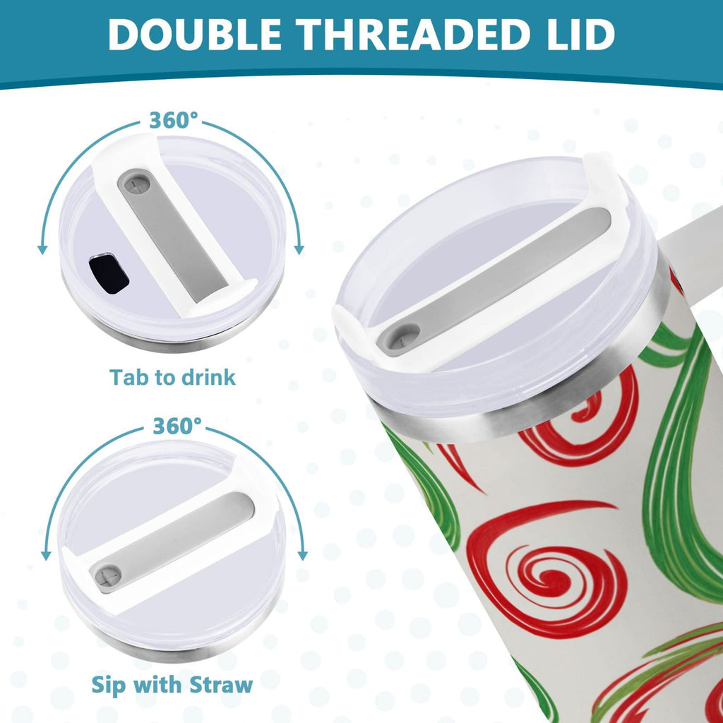 40 oz Insulated Stainless Steel Tumbler Double Wall Stainless Steel Tumbler with 2-Way Drinking Red and Green Swirls - Pick 387