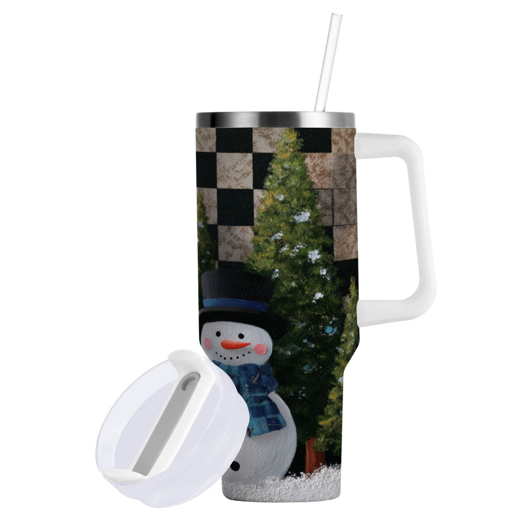 30 oz Insulated Stainless Steel Tumbler Double Wall Stainless Steel Tumbler with 2-Way Drinking Two Snowmen Pattern - Pick 336