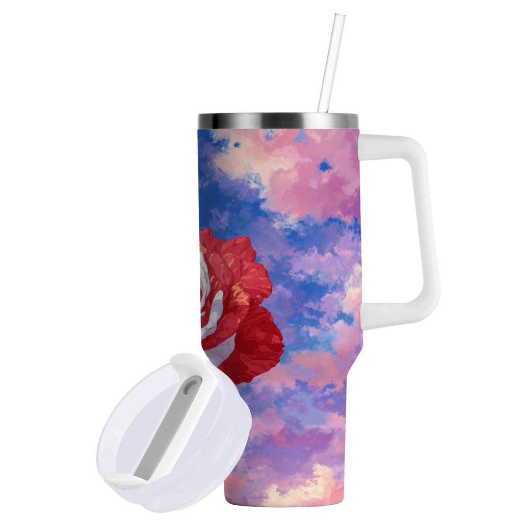 30 oz Insulated Stainless Steel Tumbler Double Wall Stainless Steel Tumbler with 2-Way Drinking Rose with Flag Pattern - Pick 745