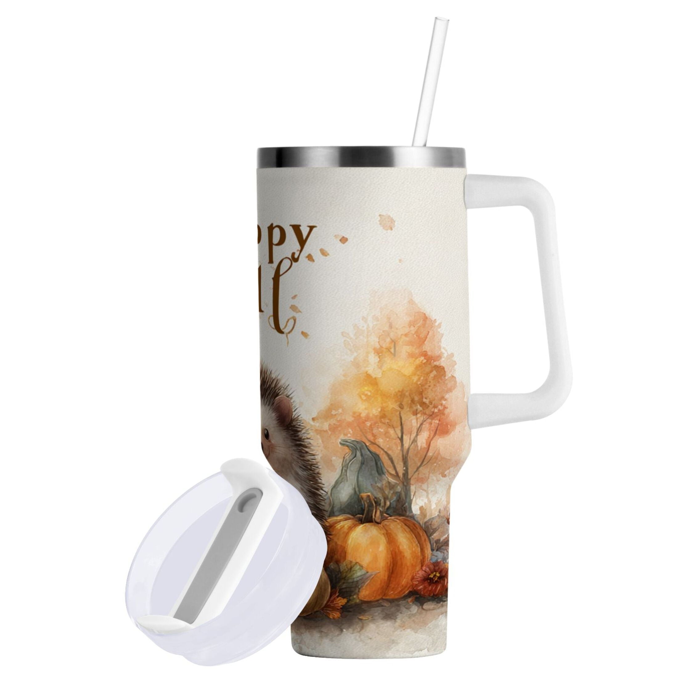 30 oz Insulated Stainless Steel Tumbler Double Wall Stainless Steel Tumbler with 2-Way Drinking Cute Little Hedgehog - Pick 970