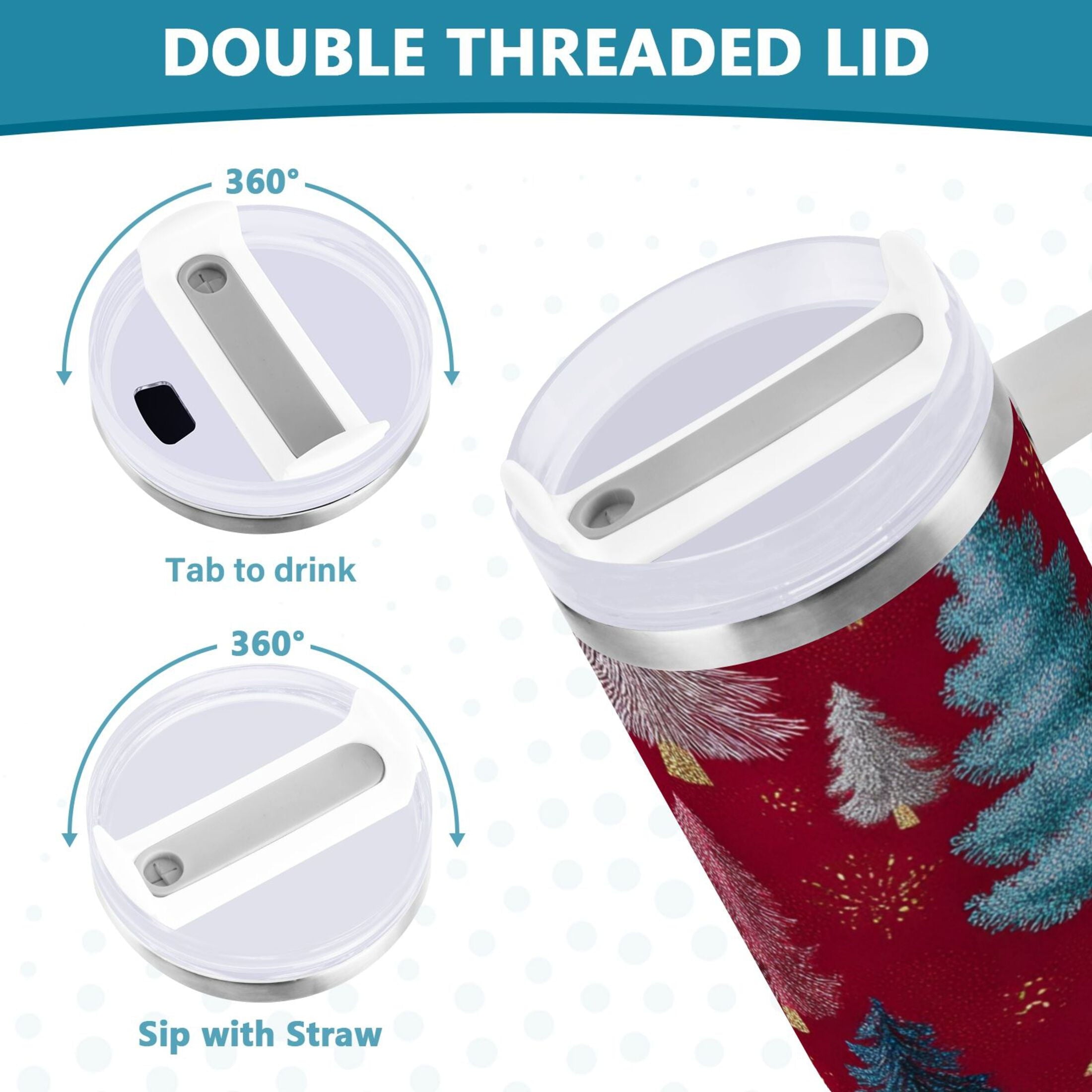 30 oz Insulated Stainless Steel Tumbler Double Wall Stainless Steel Tumbler with 2-Way Drinking Stylized Christmas Trees - Pick 266