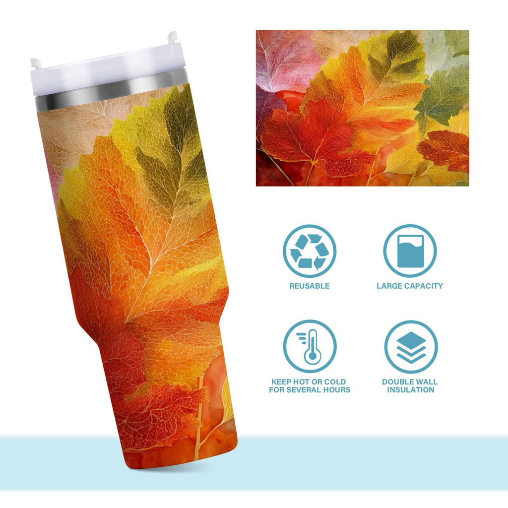 30 oz Insulated Stainless Steel Tumbler Double Wall Stainless Steel Tumbler with 2-Way Drinking Various Shades Autumn Leaves - Pick 277