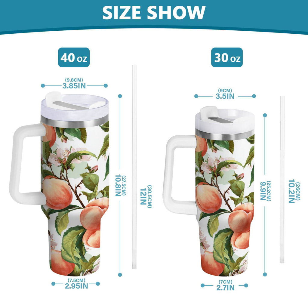 30 oz Insulated Stainless Steel Tumbler Double Wall Stainless Steel Tumbler with 2-Way Drinking Peach Fruit Pattern - Pick 393