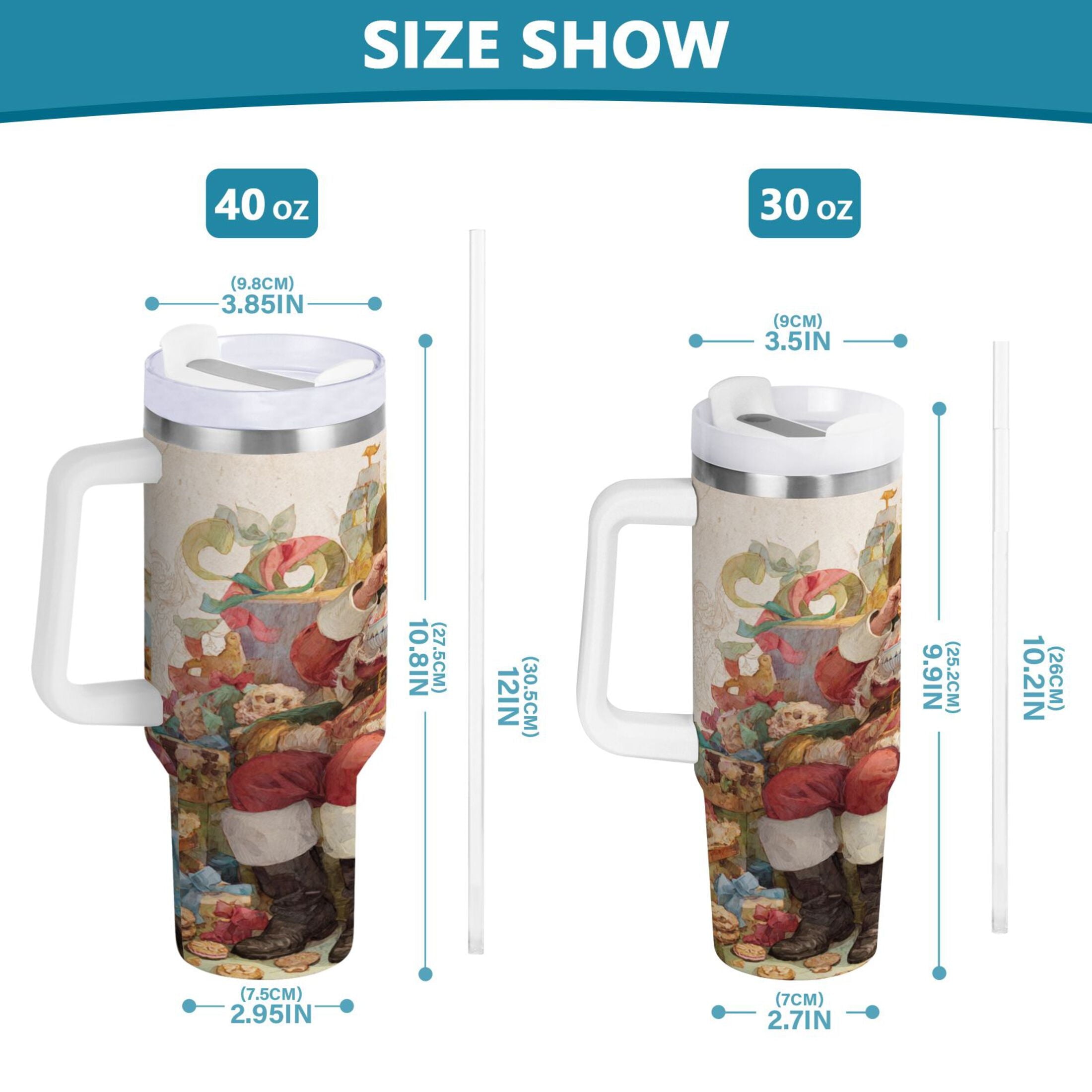 30 oz Insulated Stainless Steel Tumbler Double Wall Stainless Steel Tumbler with 2-Way Drinking Santa Claus Sitting in Chair - Pick 509