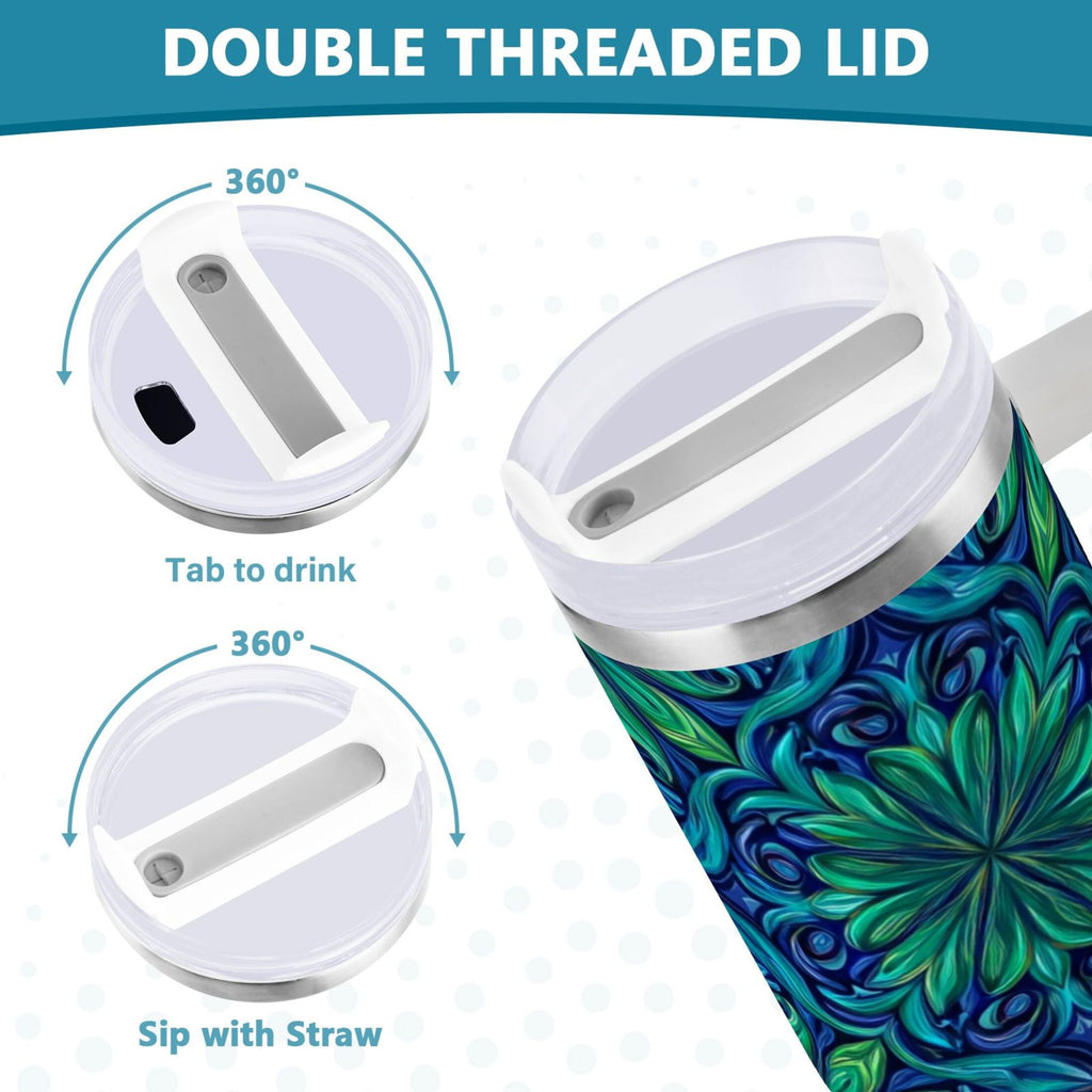 40 oz Insulated Stainless Steel Tumbler Double Wall Stainless Steel Tumbler with 2-Way Drinking Elegant Blue Traditional Patterns - Pick 761