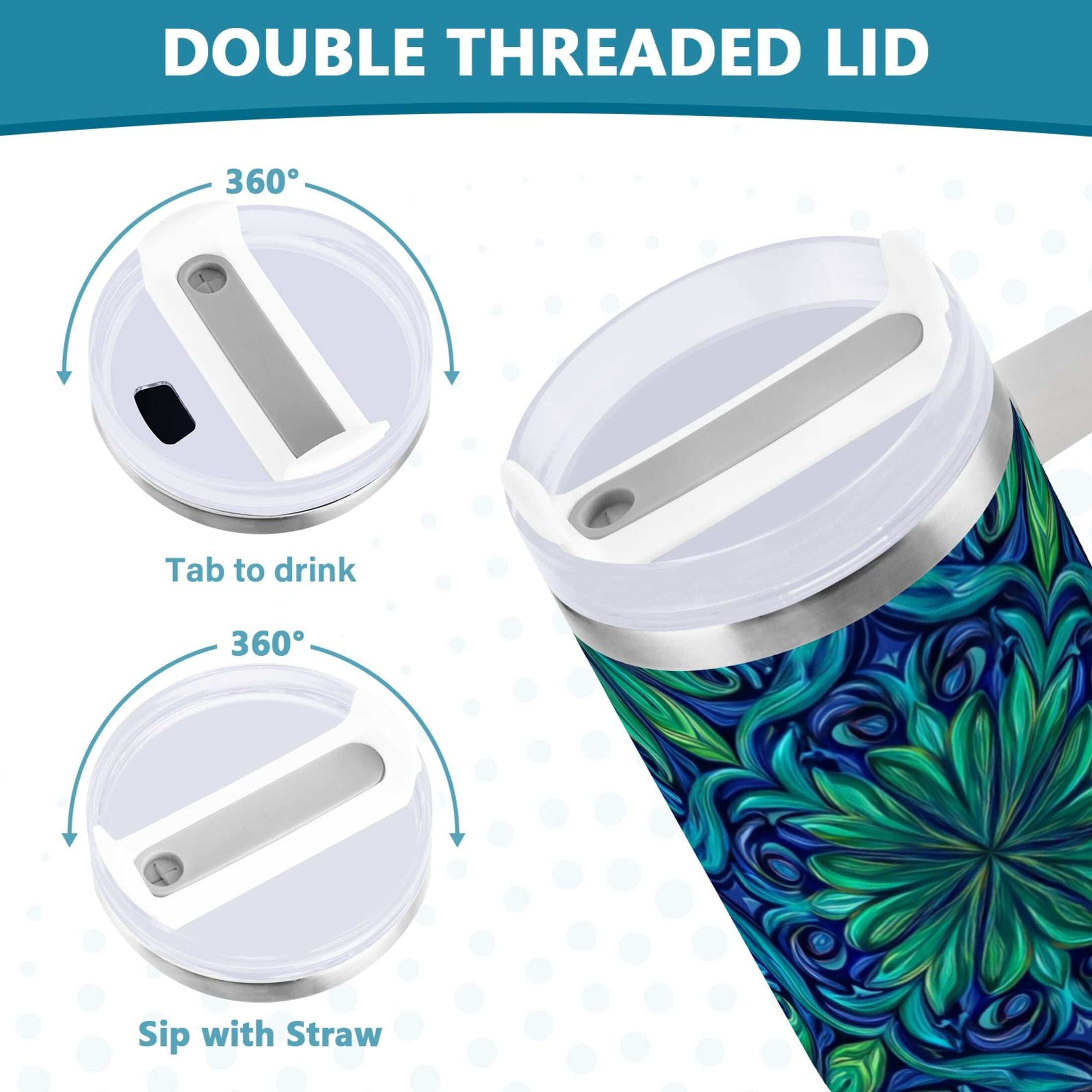 40 oz Insulated Stainless Steel Tumbler Double Wall Stainless Steel Tumbler with 2-Way Drinking Elegant Blue Traditional Patterns - Pick 761