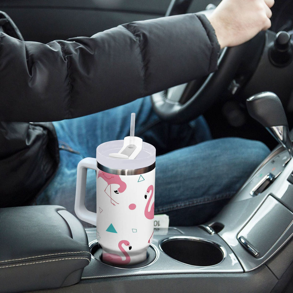 40 oz Insulated Stainless Steel Tumbler Double Wall Stainless Steel Tumbler with 2-Way Drinking Cute Flamingo Pattern - Pick 544