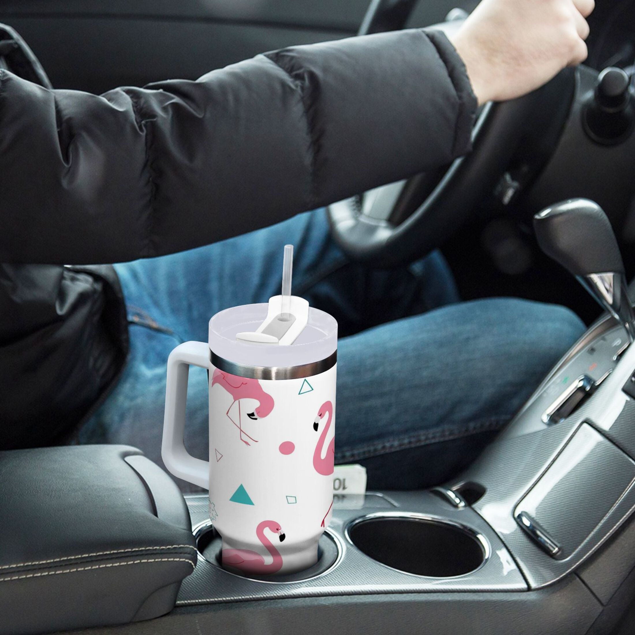 40 oz Insulated Stainless Steel Tumbler Double Wall Stainless Steel Tumbler with 2-Way Drinking Cute Flamingo Pattern - Pick 544