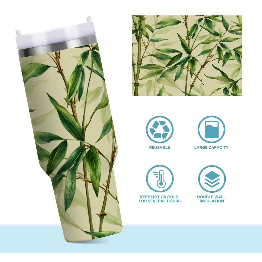 30 oz Insulated Stainless Steel Tumbler Double Wall Stainless Steel Tumbler with 2-Way Drinking Bamboo Pattern - Pick 398