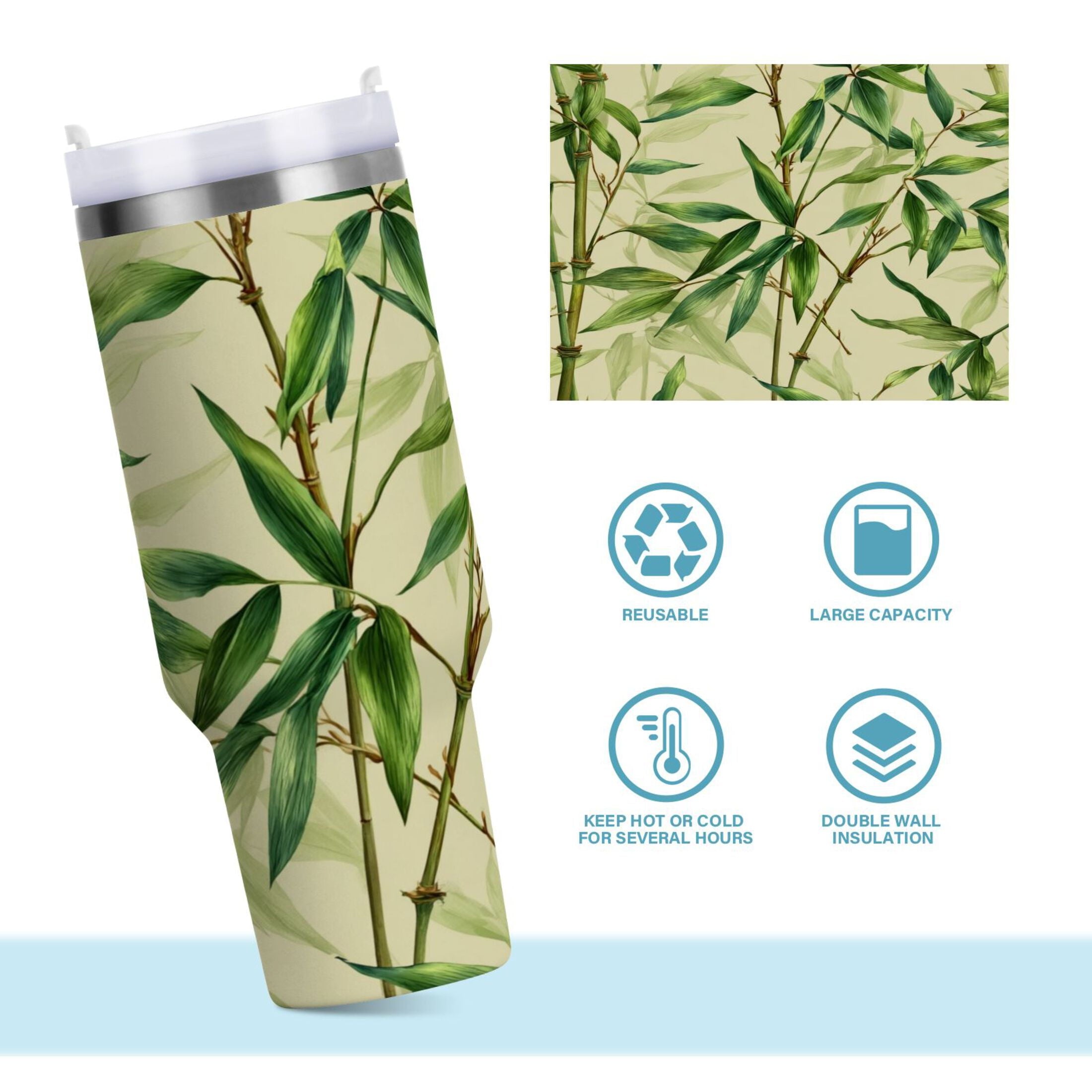 30 oz Insulated Stainless Steel Tumbler Double Wall Stainless Steel Tumbler with 2-Way Drinking Bamboo Pattern - Pick 398