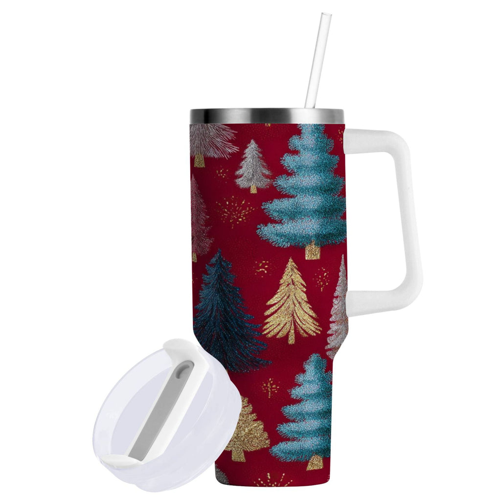 30 oz Insulated Stainless Steel Tumbler Double Wall Stainless Steel Tumbler with 2-Way Drinking Stylized Christmas Trees - Pick 266