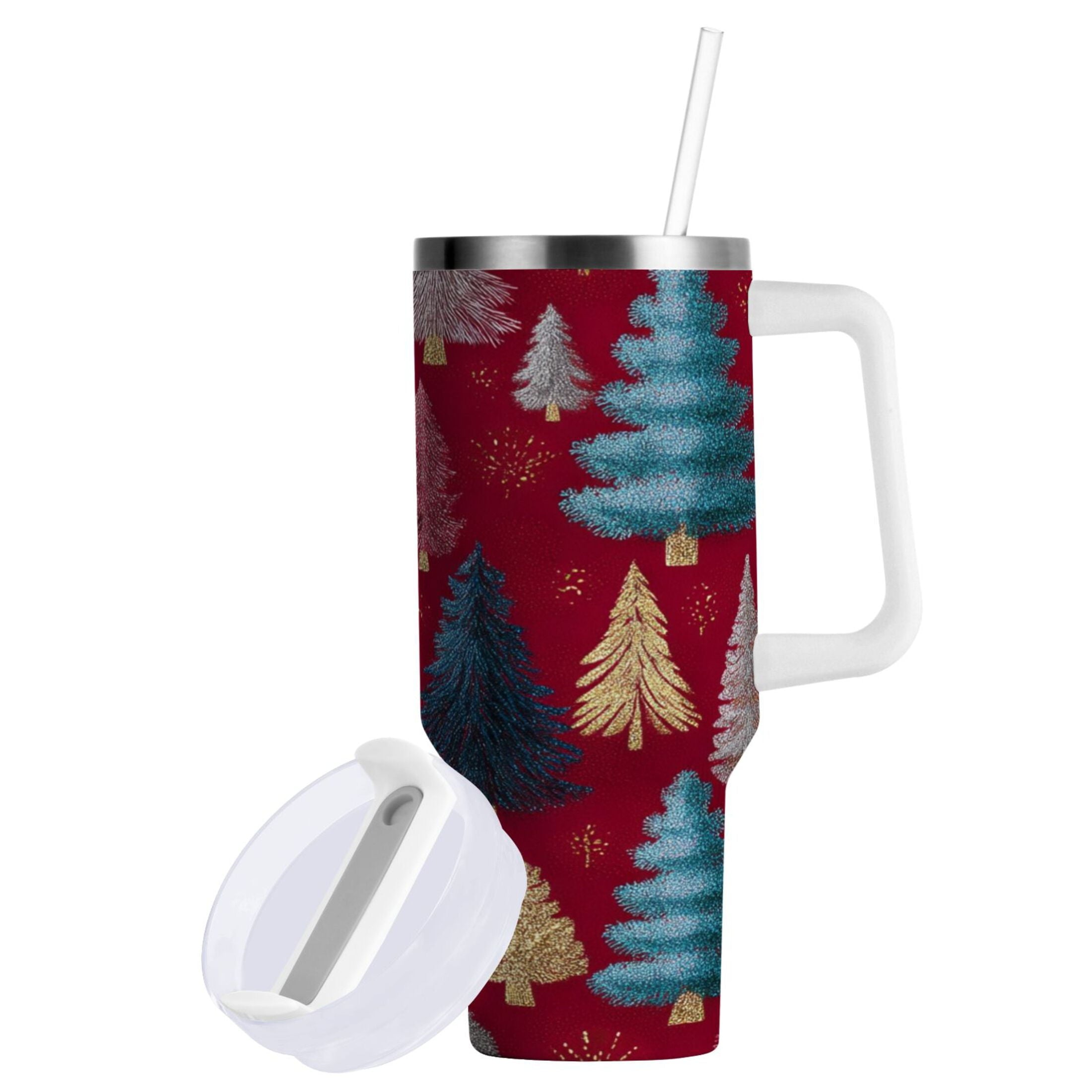 30 oz Insulated Stainless Steel Tumbler Double Wall Stainless Steel Tumbler with 2-Way Drinking Stylized Christmas Trees - Pick 266