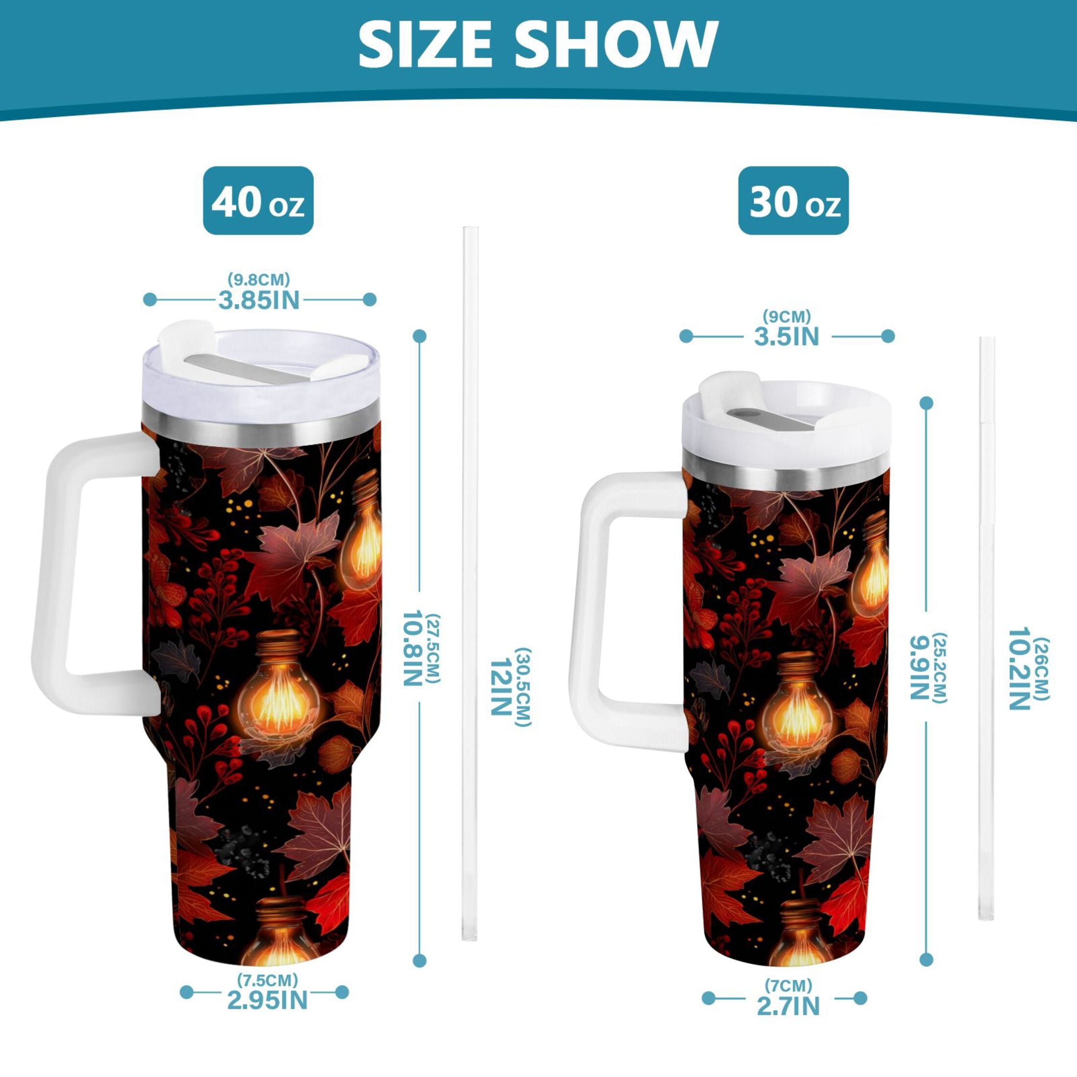 40 oz Insulated Stainless Steel Tumbler Double Wall Stainless Steel Tumbler with 2-Way Drinking Light Bulbs and Maple Leaves - Pick 201