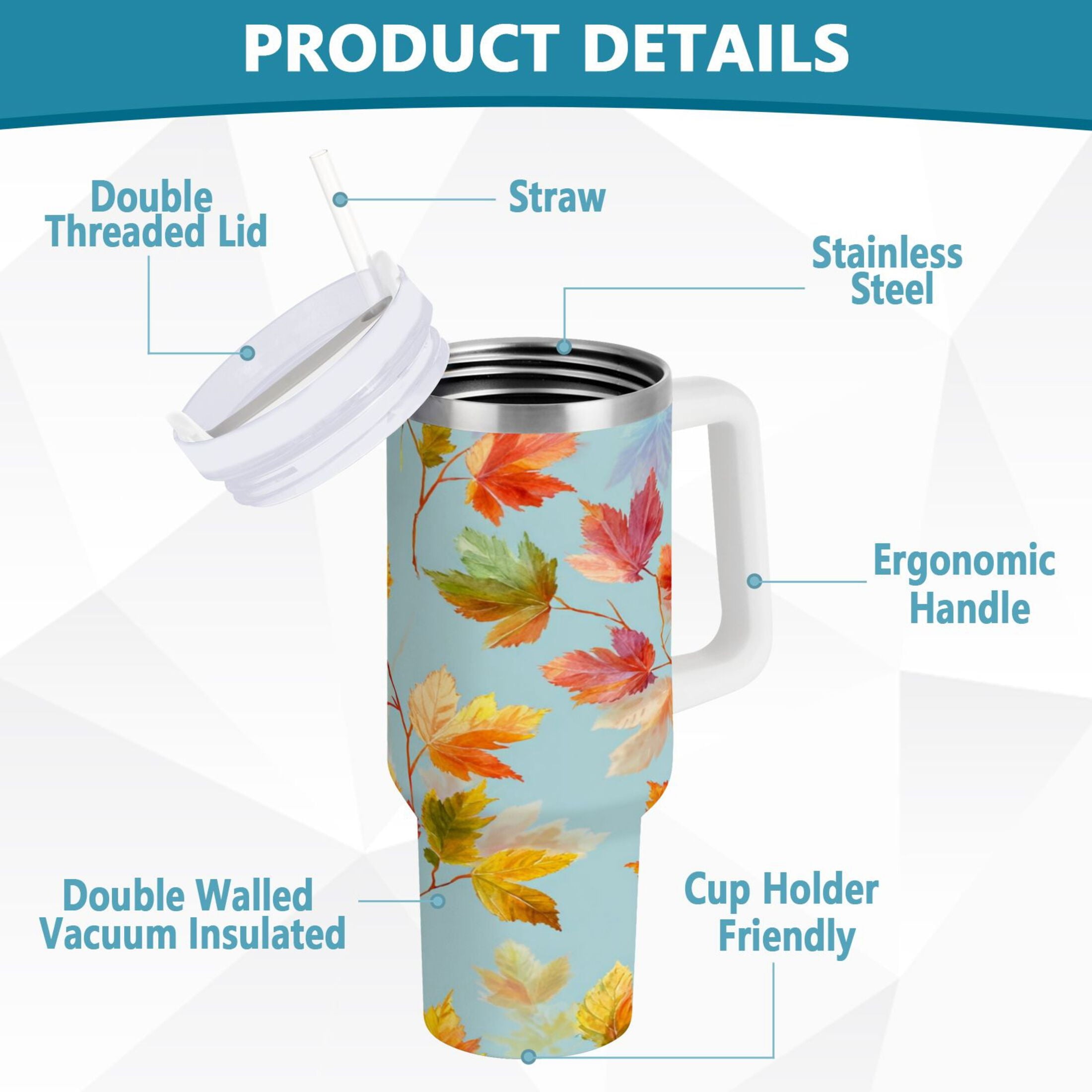 30 oz Insulated Stainless Steel Tumbler Double Wall Stainless Steel Tumbler with 2-Way Drinking Colorful Autumn Maple Leaves - Pick 951