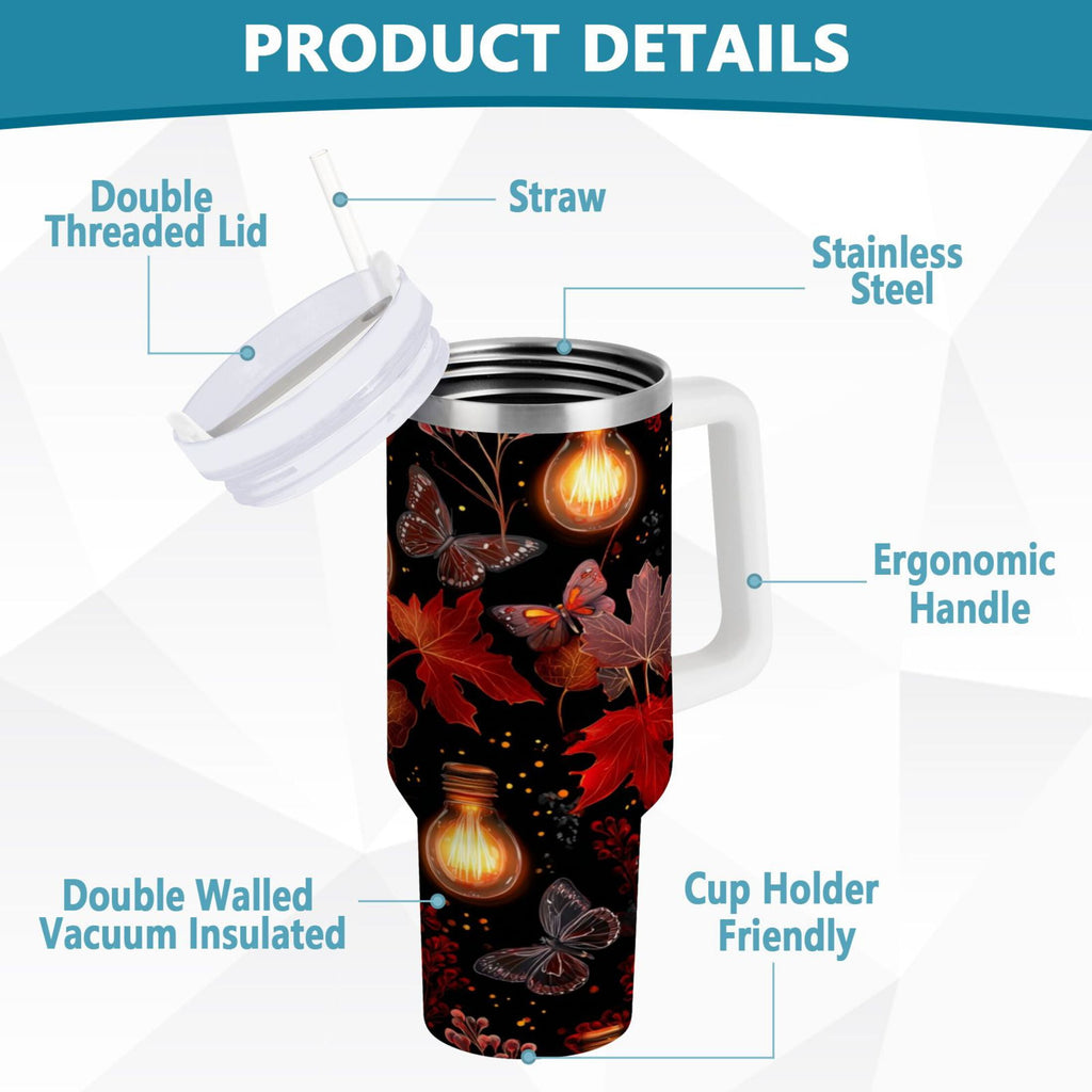40 oz Insulated Stainless Steel Tumbler Double Wall Stainless Steel Tumbler with 2-Way Drinking Light Bulbs and Maple Leaves - Pick 201